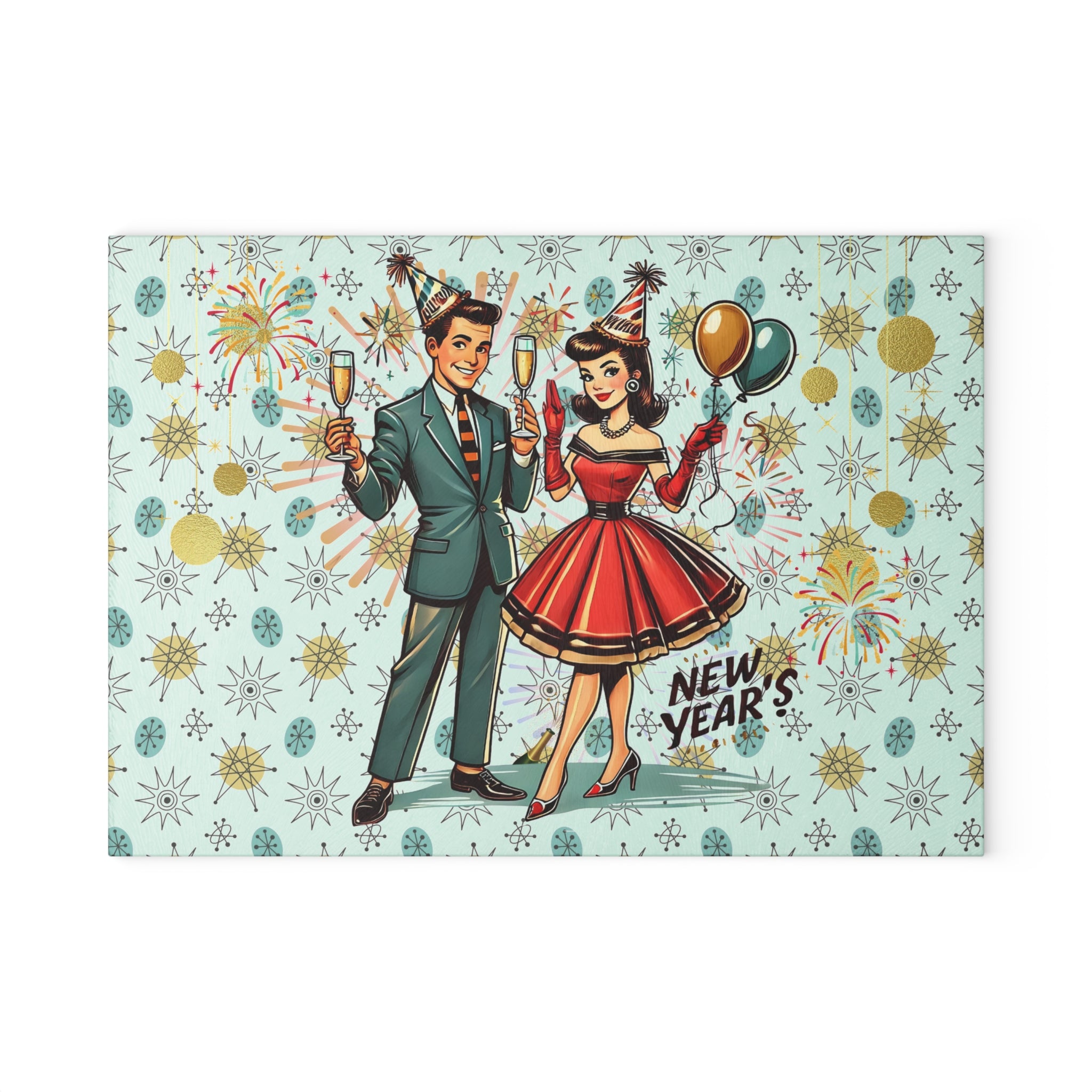 Mid Century Modern Franciscan Diamond Kitschy Couple New Year Party Cheese Board, Glass Cutting Board - Mid Century Modern Gal