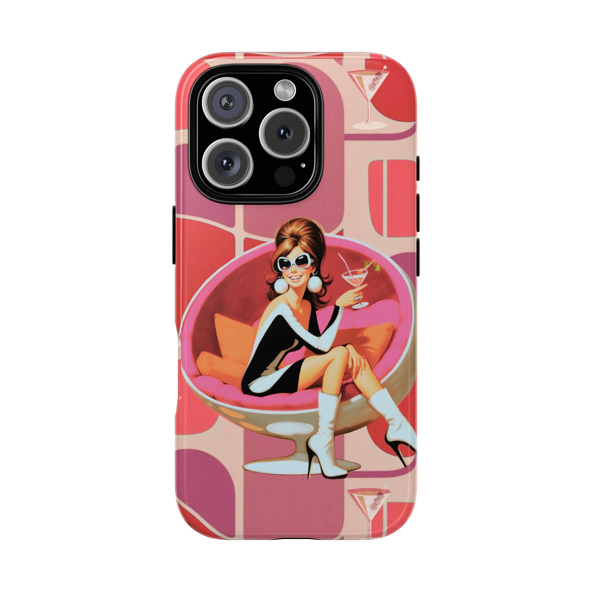 Mid Mod 60s Mod Gal, Kick Back Enjoy, Retro Chic Phone Case with Cocktail Design