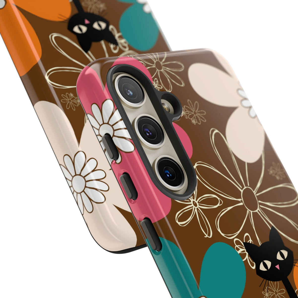 Atomic Cat Retro 70s Vibe Flower Power Tough Cases: Cute Floral and Cat Phone Case for Cat Lovers