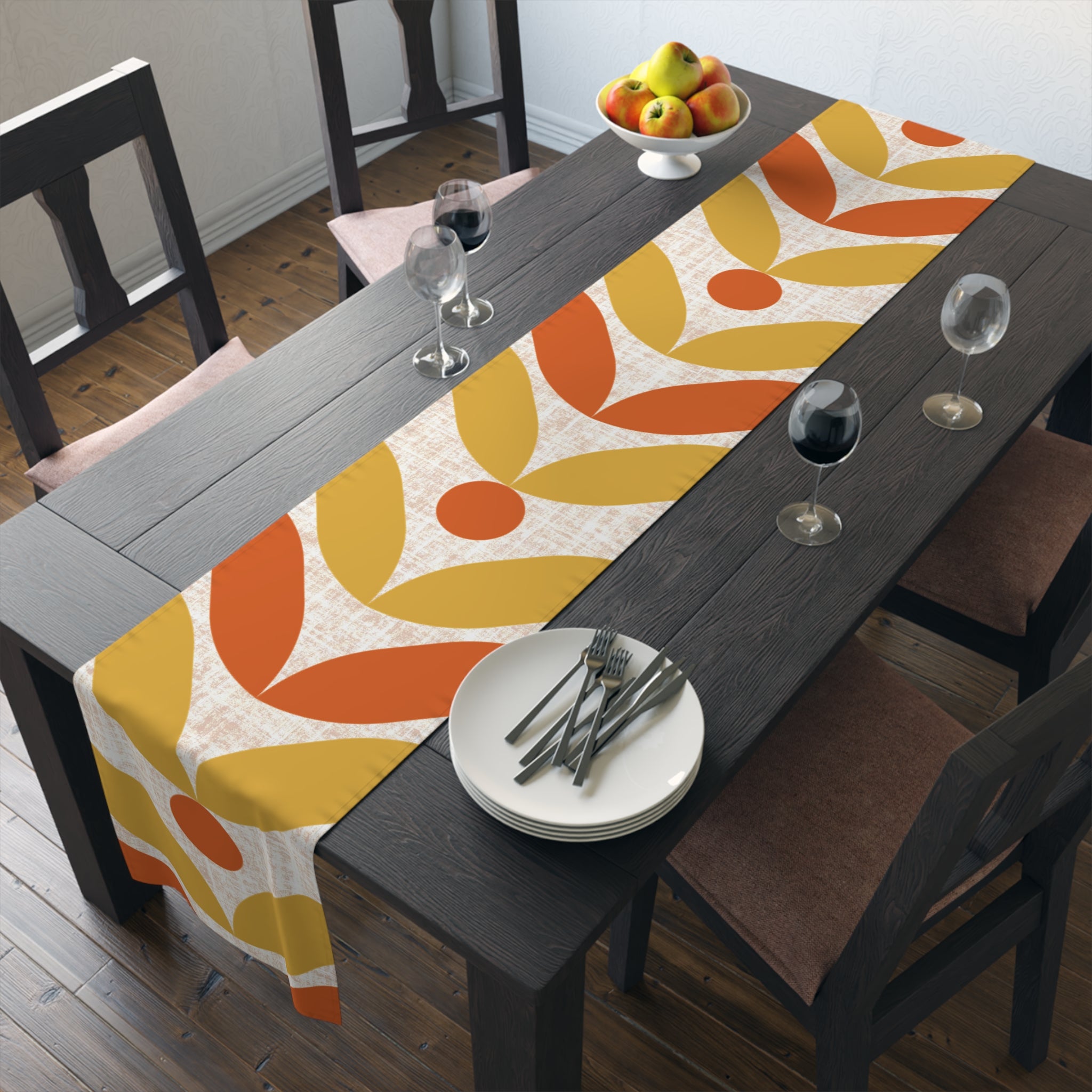 Mid Mod Scandinavian Flower, Orange Yellow Retro Table Runner - Mid Century Modern Gal