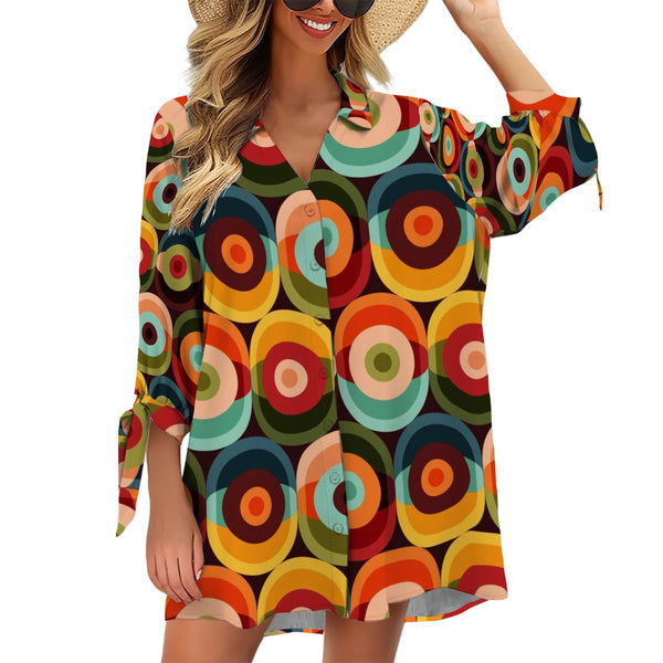 Retro Summer Groovy Mod Cover Up Women's Shirt Three-Quarter Sleeve