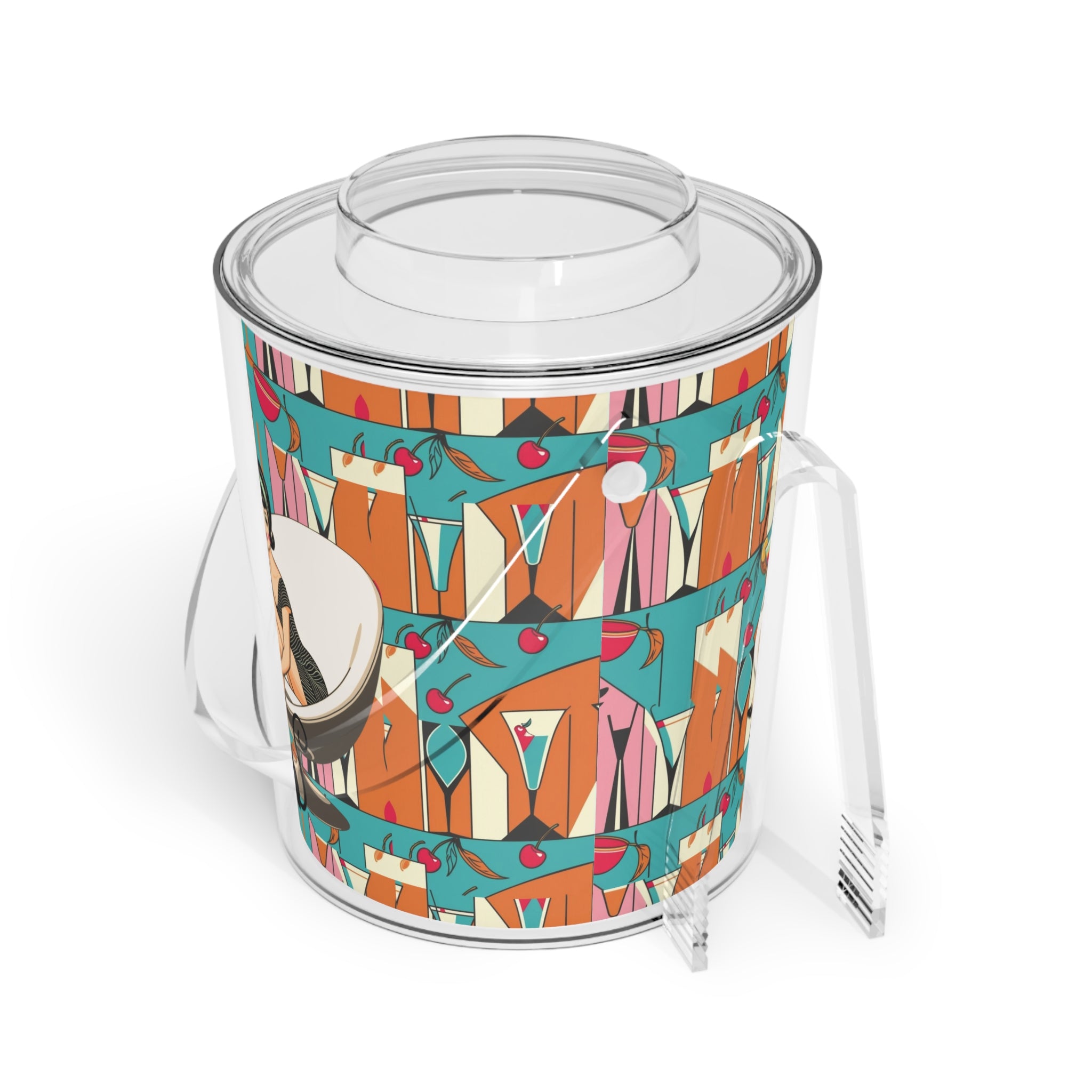 Mid Century Modern Barware Retro Cocktai Kitschy Mod Gal 60s l Ice Bucket with Tongs - Vintage Chic Party Essential - Mid Century Modern Gal