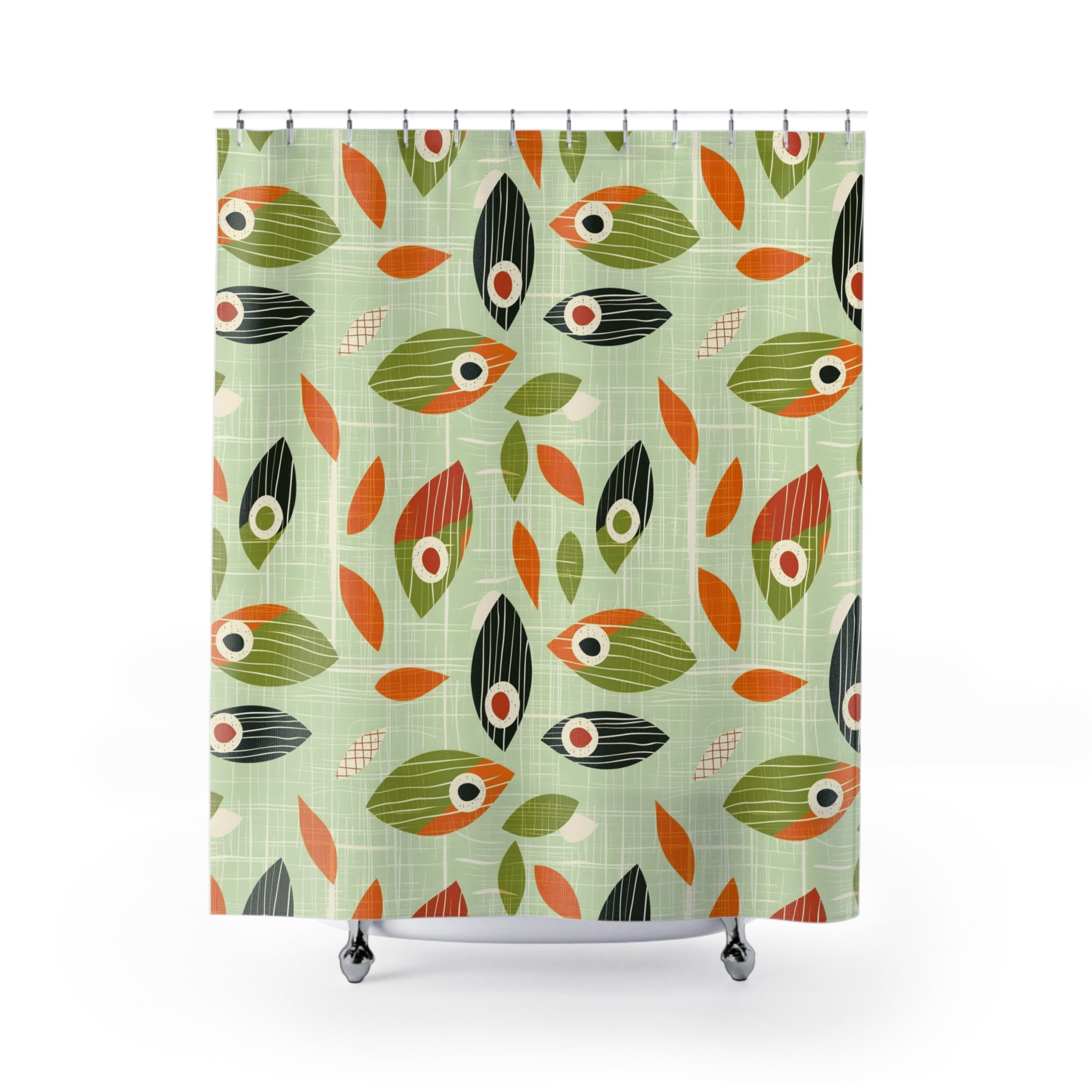 Scandinavian Green Floral Mid Mod Retro Shower Curtain - Mid Century Modern Gal