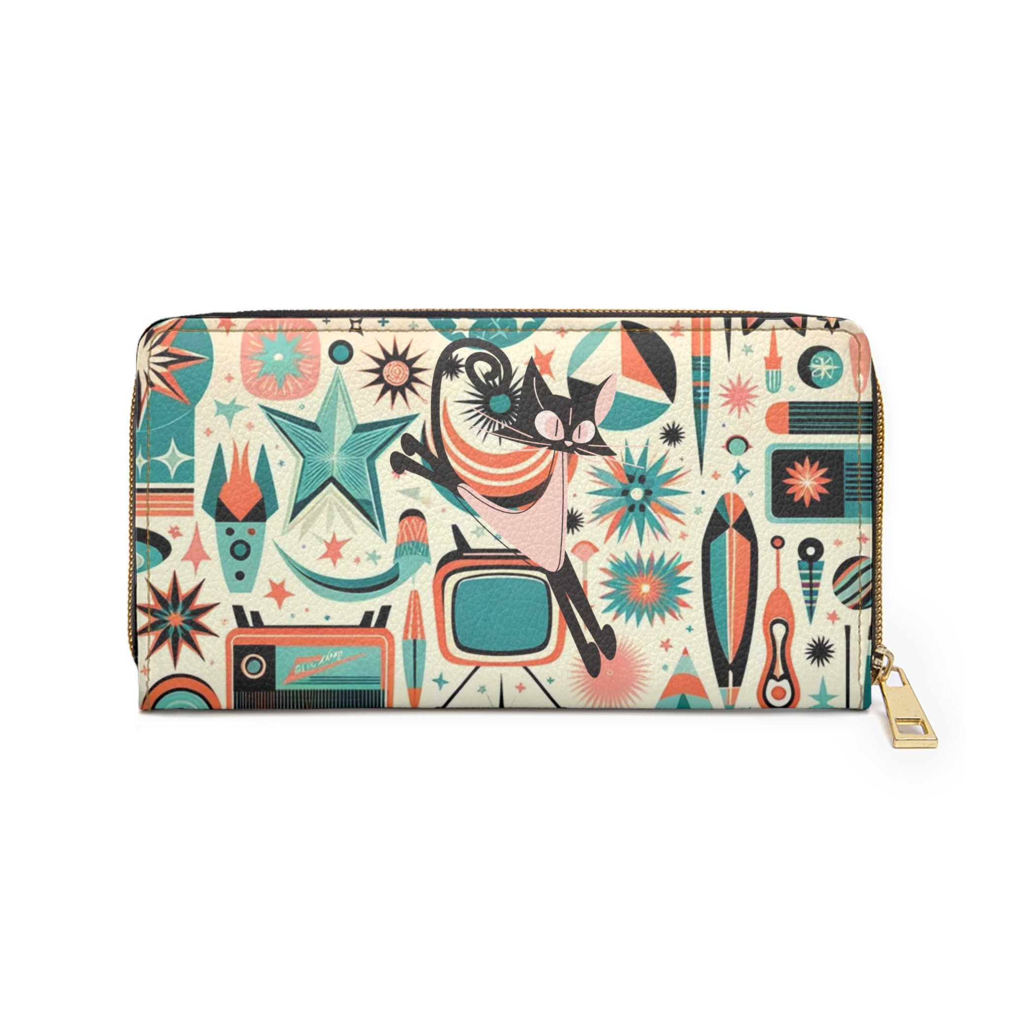 Atomic Cat Space Cat Mid Century Mod Atomic 50s Style Zipper Wallet - Mid Century Modern Gal
