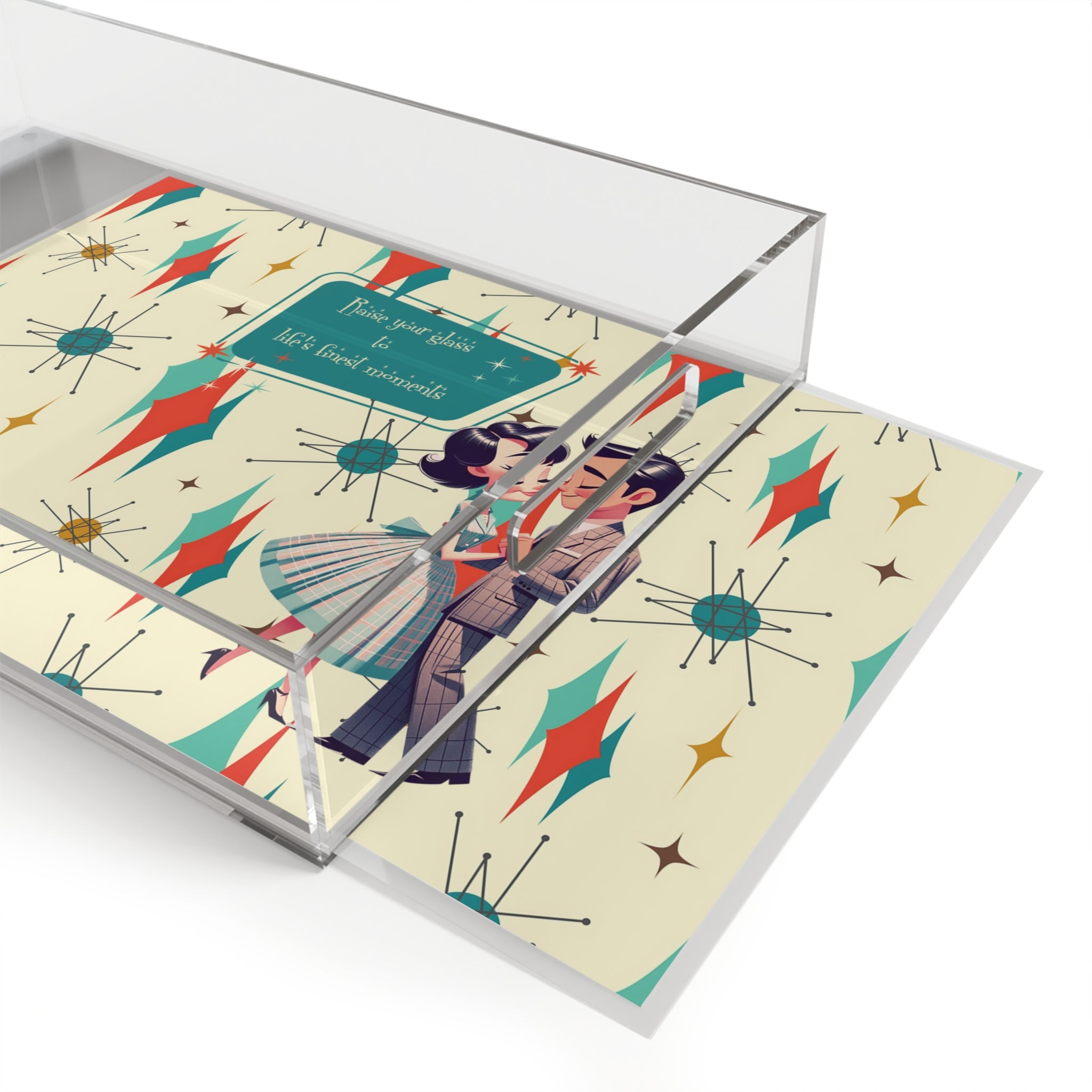 Mid Century Modern Barware, Kitschy 50s Couple, Raise Your Glass Acrylic Serving Tray - Mid Century Modern Gal