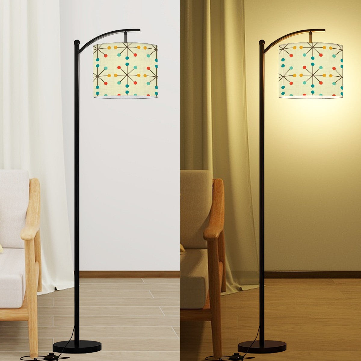 Atomic 50s Clock Starburst Designed Arc Mid Century Modern Floor Lamp - Mid Century Modern Gal