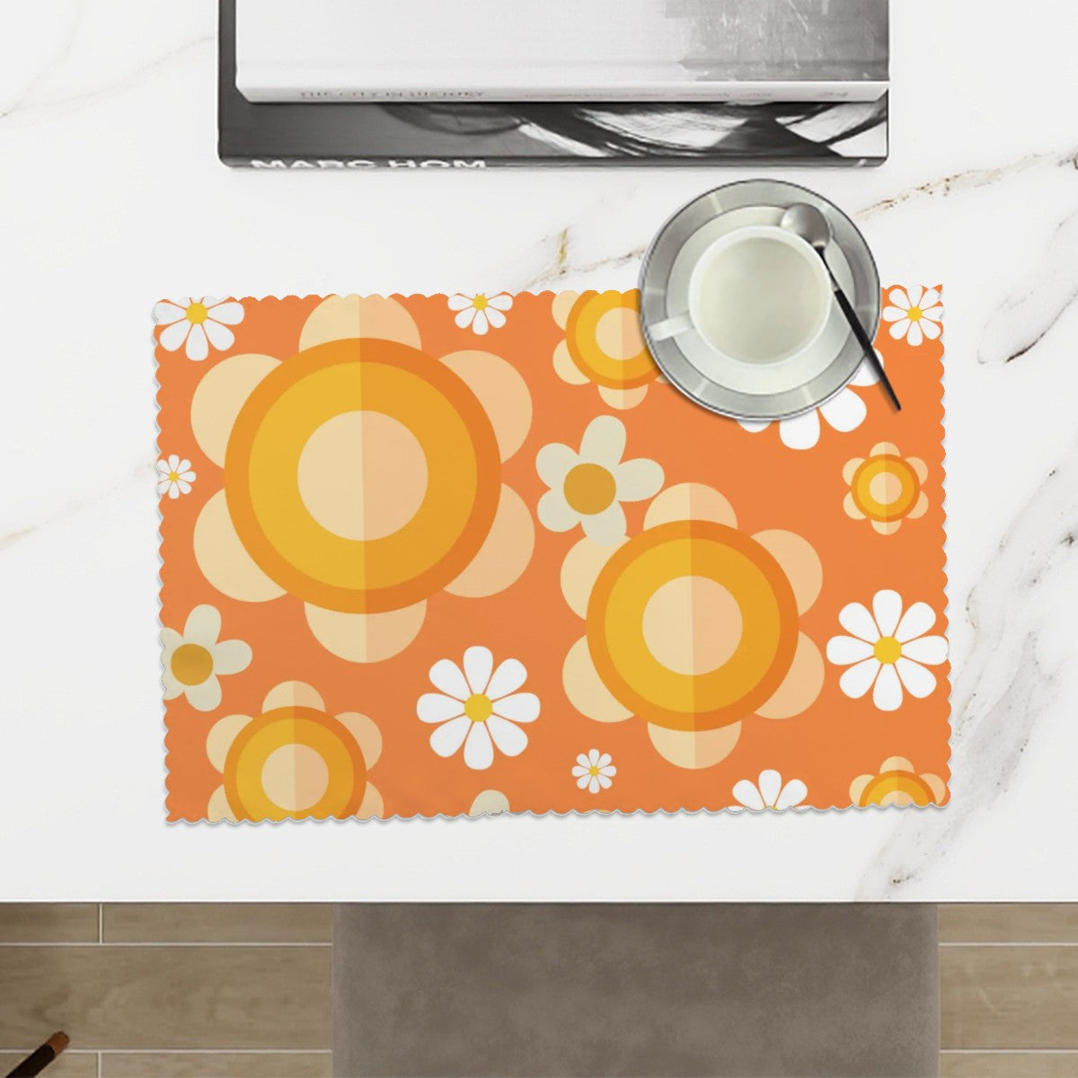 60s 70s Flower Power Orange Retro Mod Table Placemats Set of 4 - Mid Century Modern Gal