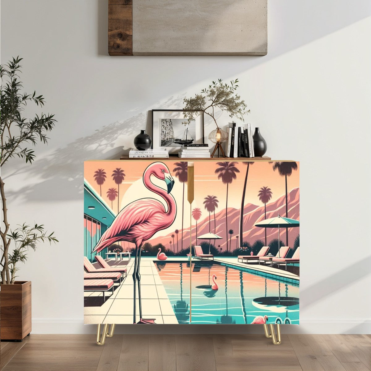 Mid Century Modern Palm Spring Cali 50s Flamining Wooden Storage Cabinet - Mid Century Modern Gal