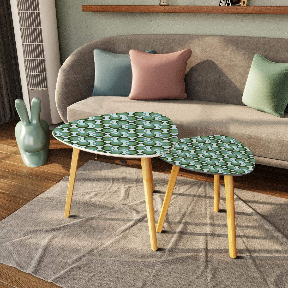 Mid Century Modern Groovy Orb, Green Olive Mid Mod Retro Nesting Tables - Mid Century Modern Gal
