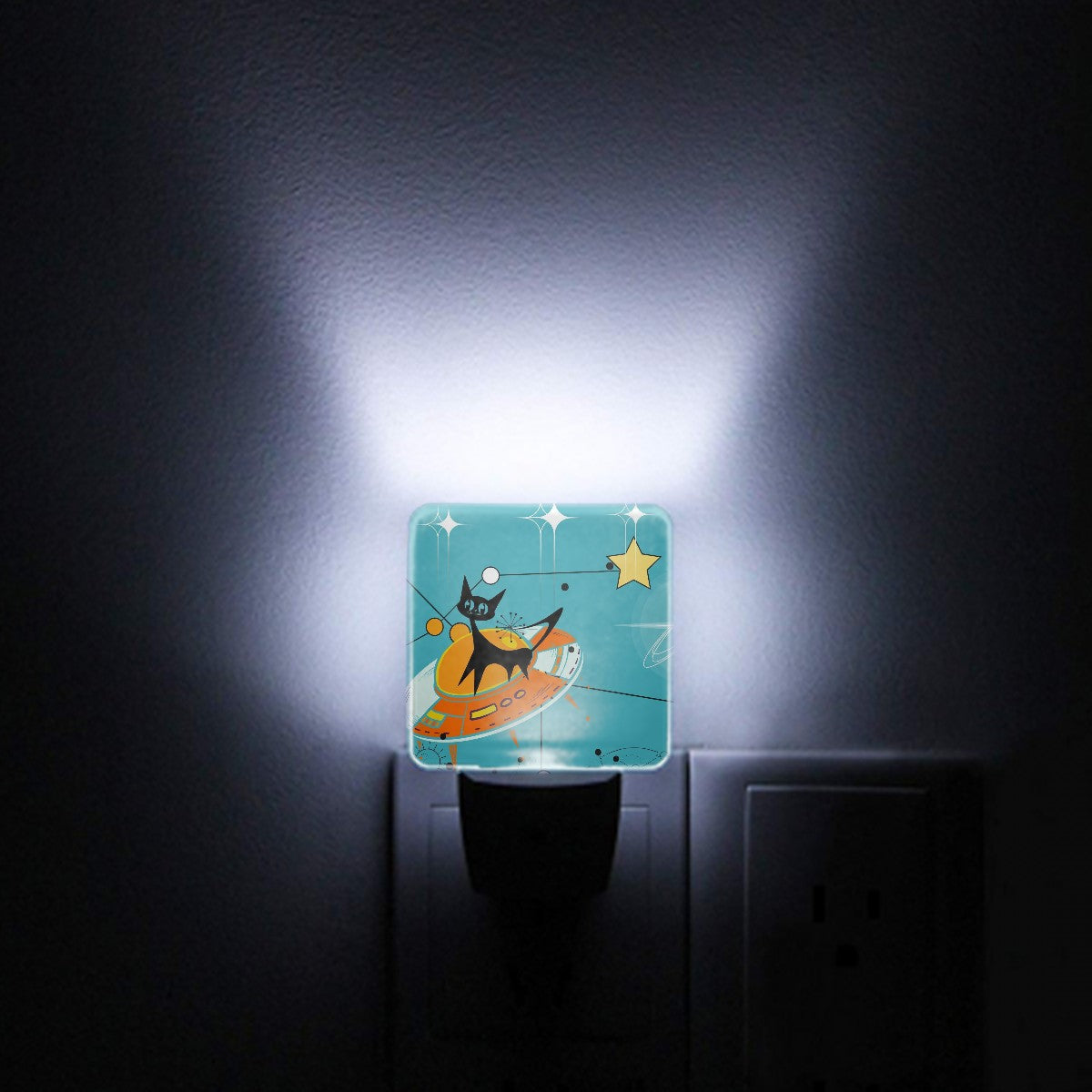 Atomic Space Cat Mid Century Modern Quirky Cute MCM LED Night Light Set of 2 - Mid Century Modern Gal