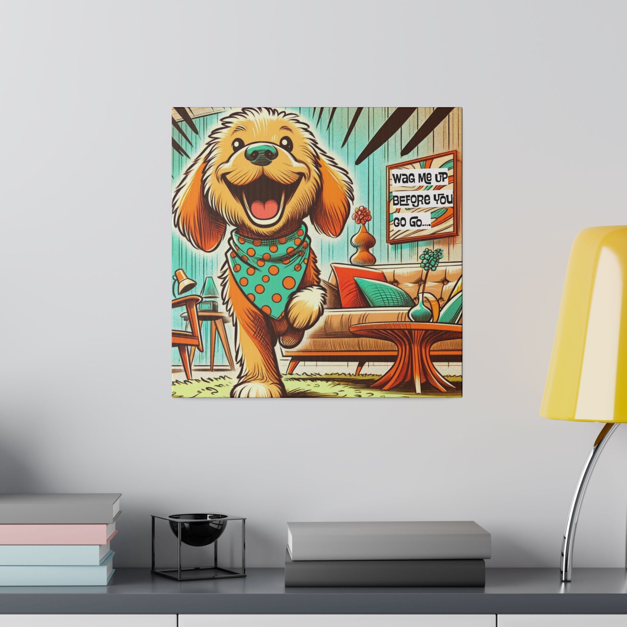 Golden Doodle Dog Lover, Funny Kitschy Mid Century Modern Wall Art - Mid Century Modern Gal