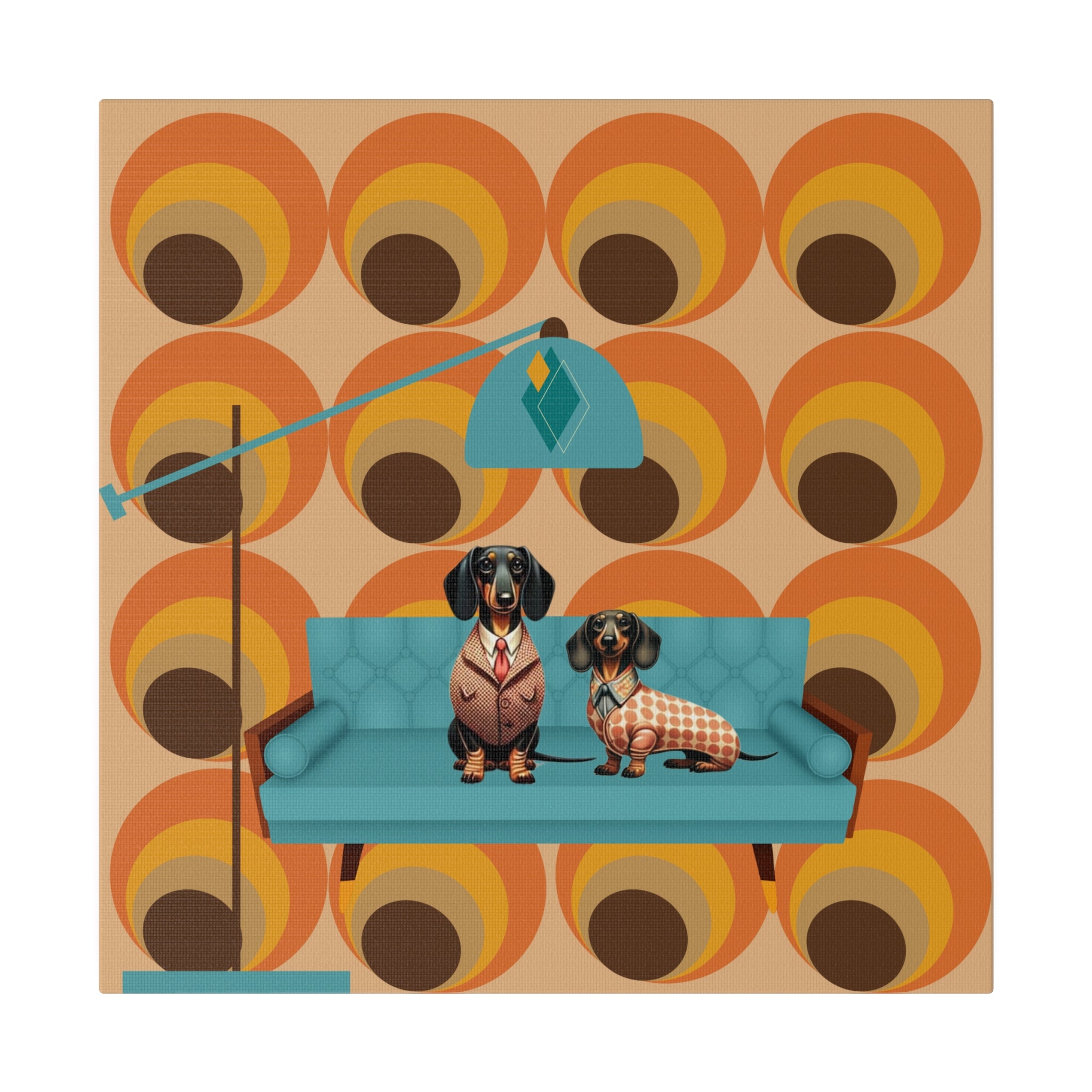 Retro 70s Doxie Dog, Dachshund Dog Lover, Mid Mod Groovy Wall Art - Mid Century Modern Gal