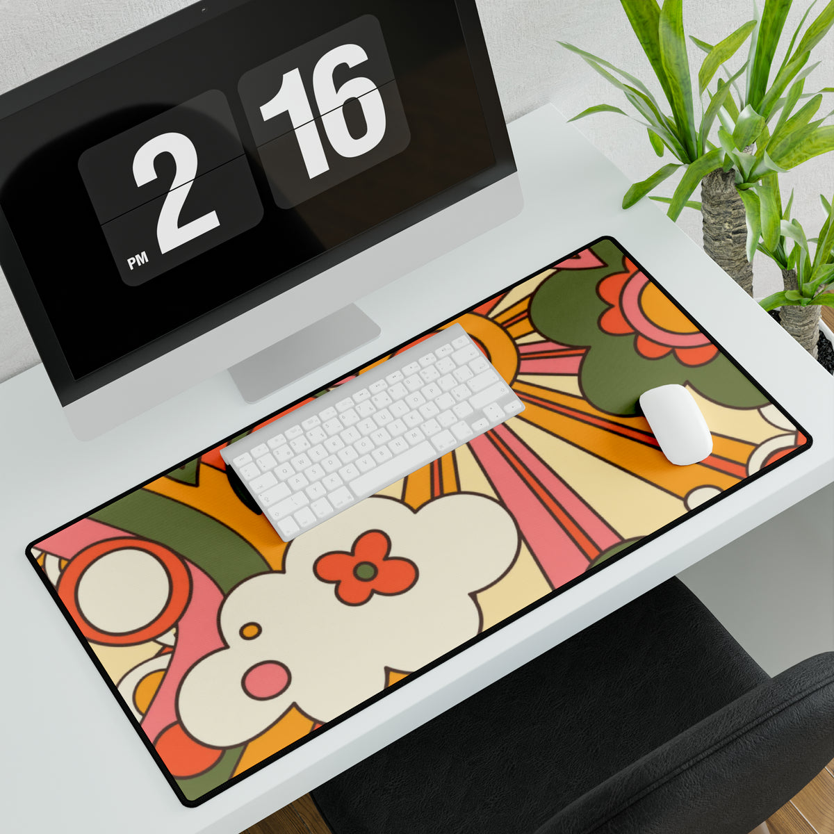 60's 70's Groovy Sun, Flower Power, Hippie, Groovy Vibes, Orange, Yellow, Green College, Office, Desk Mat - Mid Century Modern Gal
