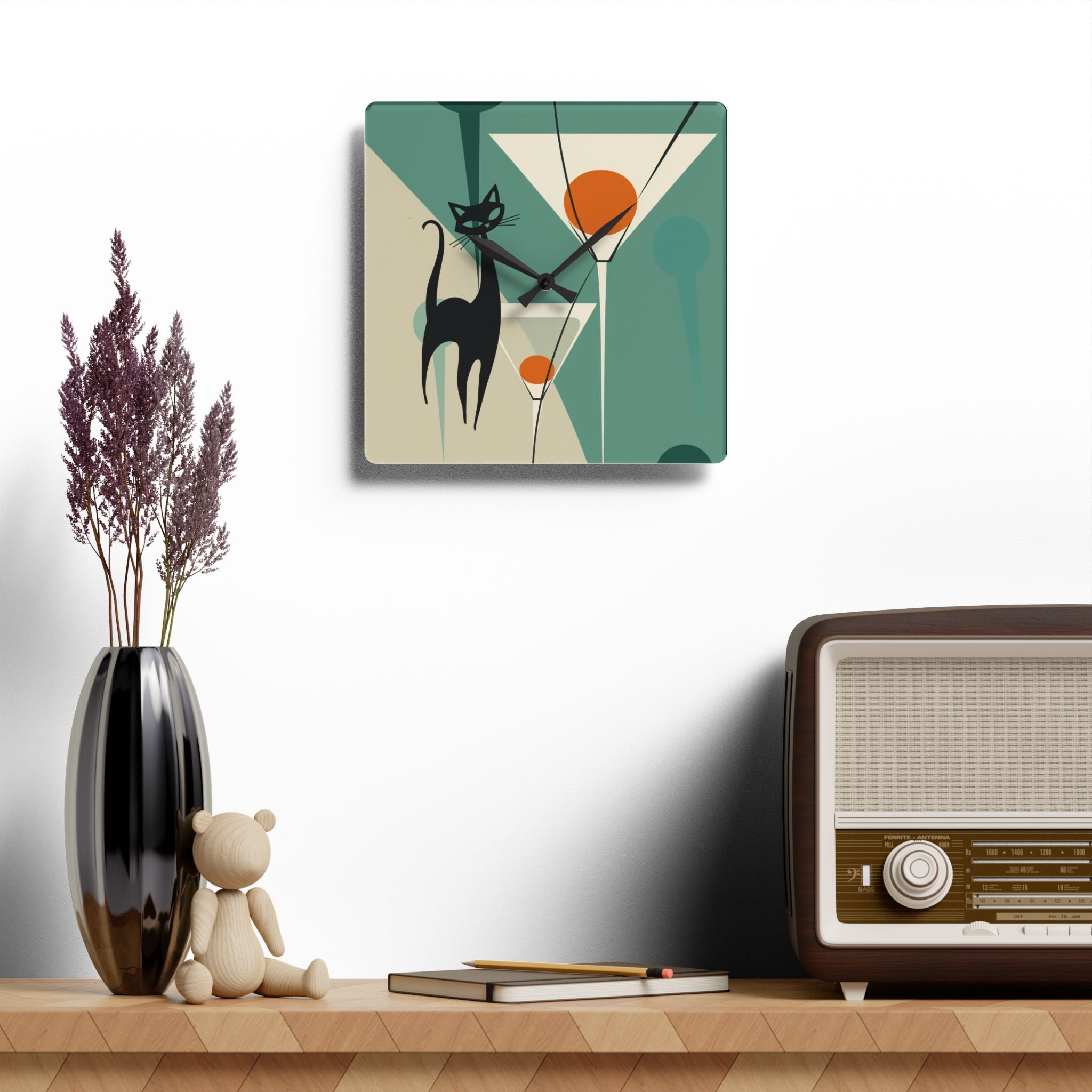 Mid Century Modern Wall Clock With Martin Motif Mid-Century Modern Design for Cat Lovers - Mid Century Modern Gal