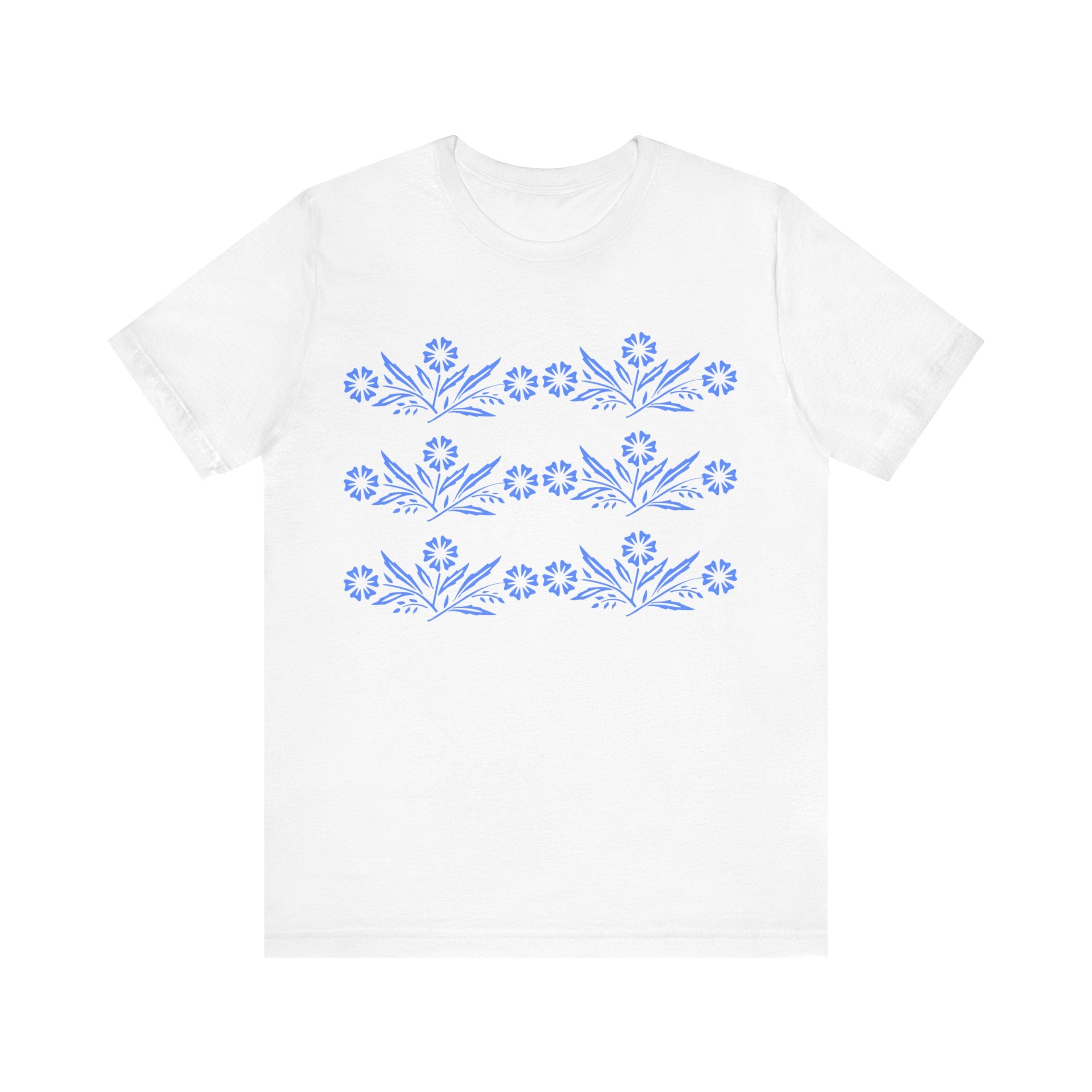 Vintage Corning Ware Inspired Blue Cornflower Retro Mod Tee - Mid Century Modern Gal