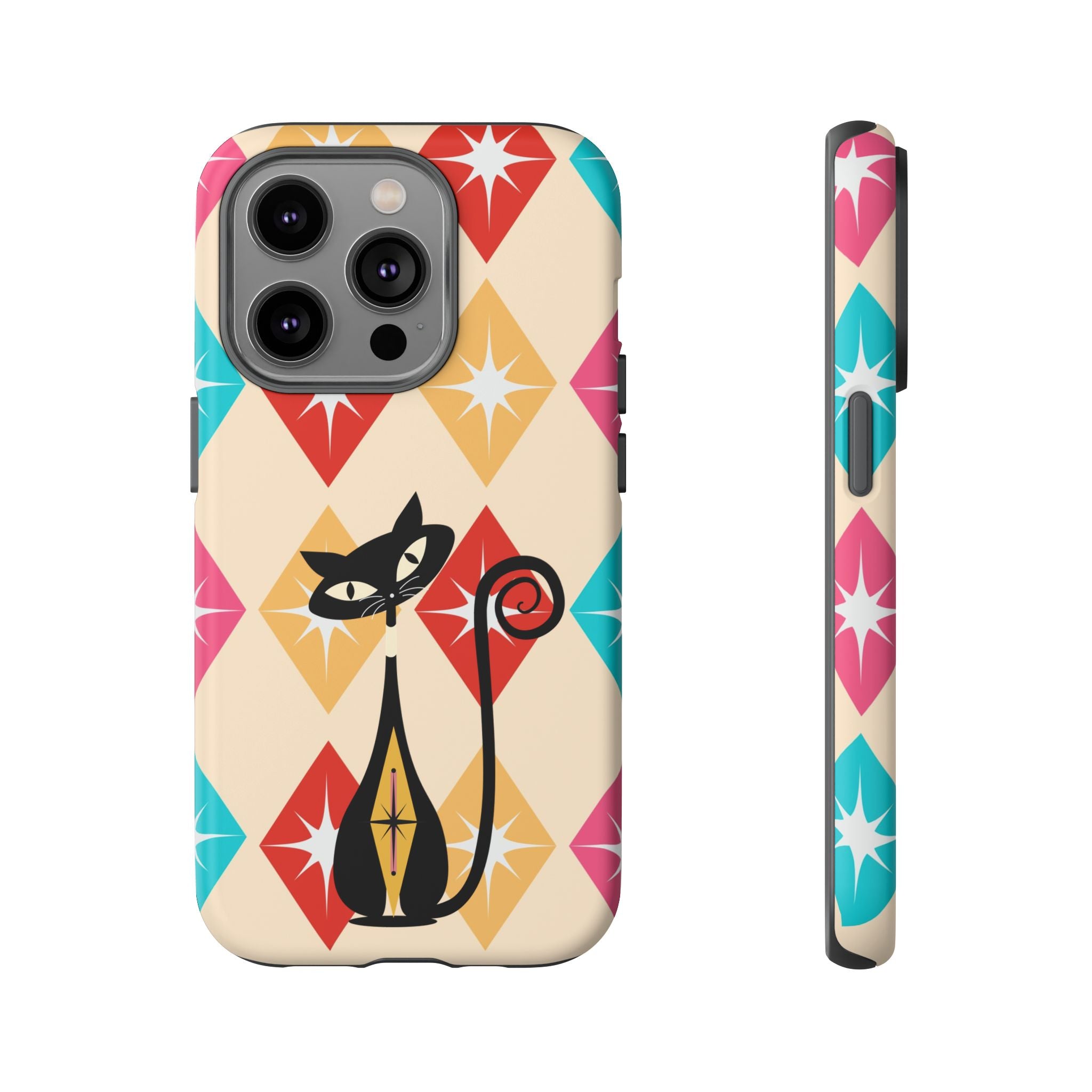 Mid Century Modern Atomic Cat, Atomic 50s Diamonds Retro Phone Tough Cases - Mid Century Modern Gal