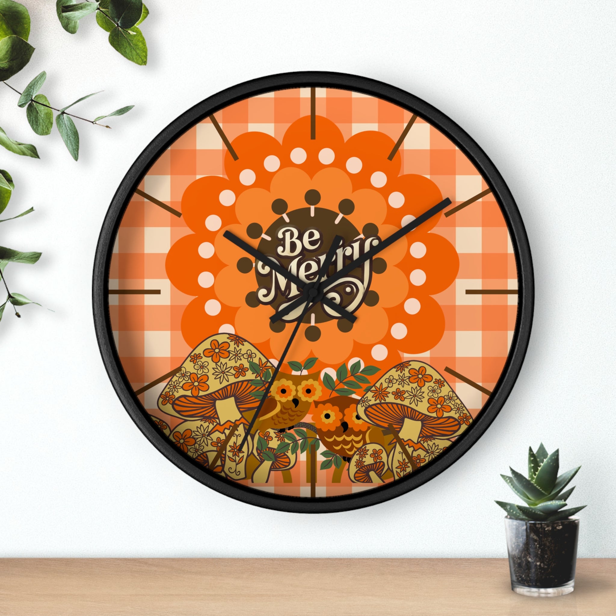 Sears Merry Mushroom, 70s Vintage Retro Wall Clock - Be Merry Home Decor, Round Mushroom Design, Bohemian Style Clock - Mid Century Modern Gal