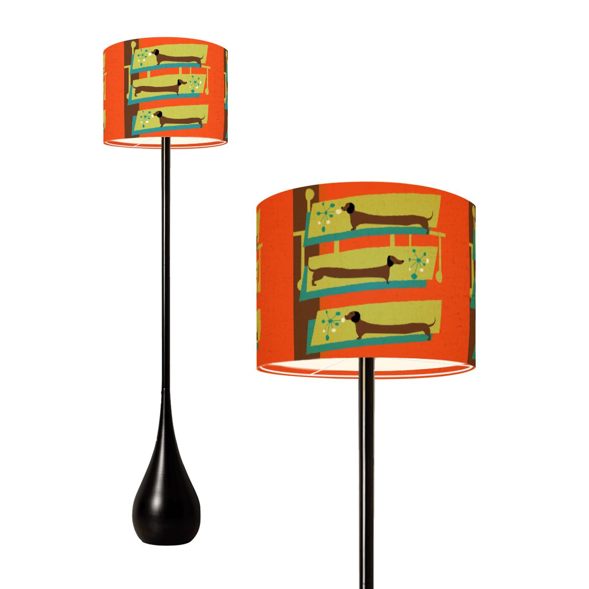 Doxie Dog Mid Century Modern Orange Quirky Fun Kitschy Teardrop Shaped Floor Lamp - Mid Century Modern Gal