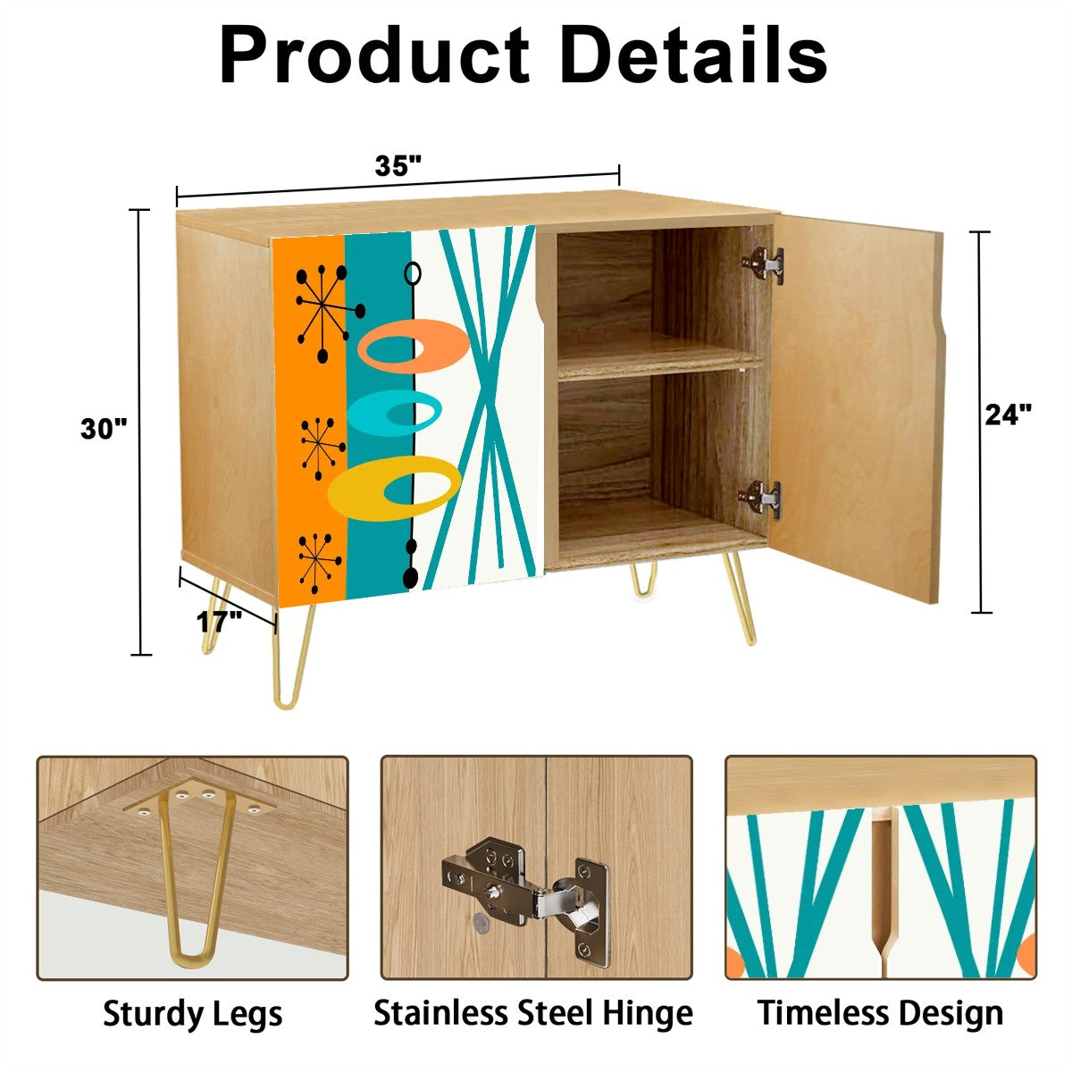 Atomic 50s Orange, Teal Mid Century Modern Wooden Storage Cabinet - Mid Century Modern Gal