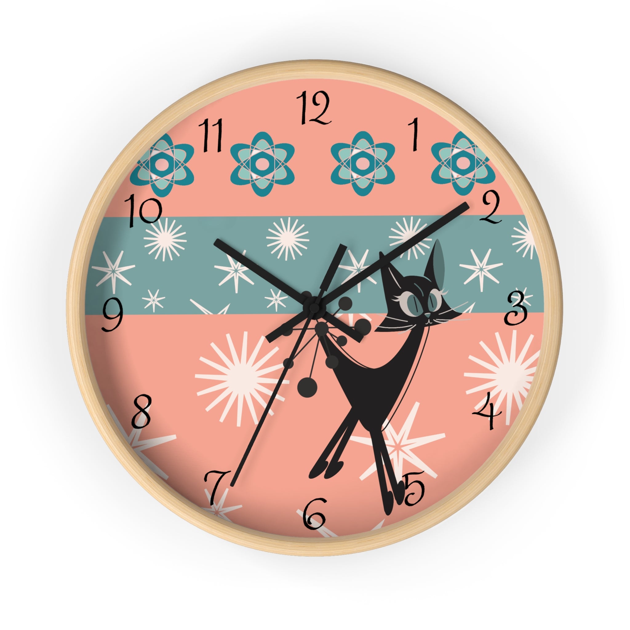 Atomic Cat Wall Clock, Mid Century Modern Kitschy 50s Style, Livingroom, Bedroom, Kitchen MCM Wall Clock - Mid Century Modern Gal