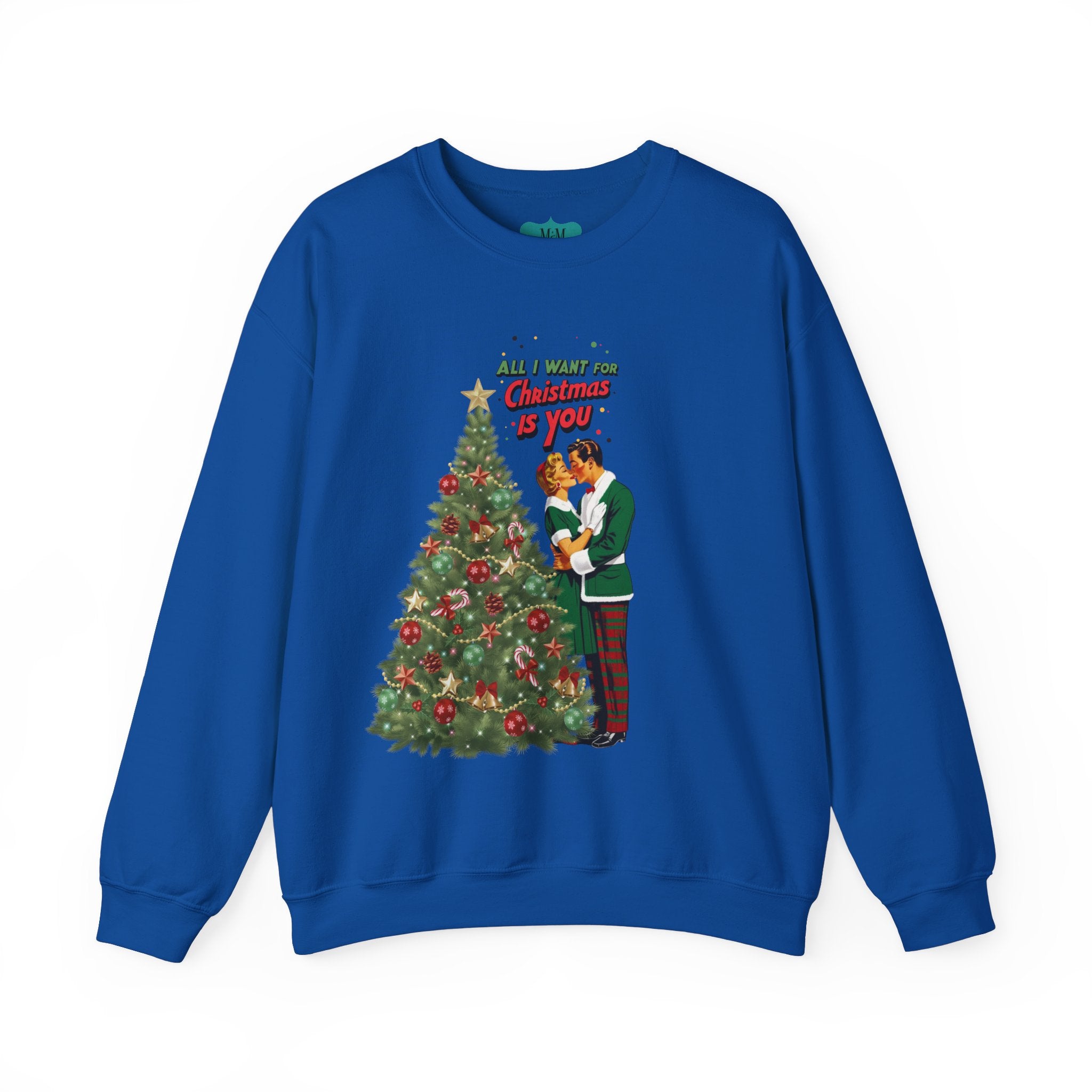 Mid Century Modern Christmas 50s Retro Kitschy Vintgage Holiday Love Crewneck Sweatshirt - "All I Want for Christmas Is You" - Mid Century Modern Gal