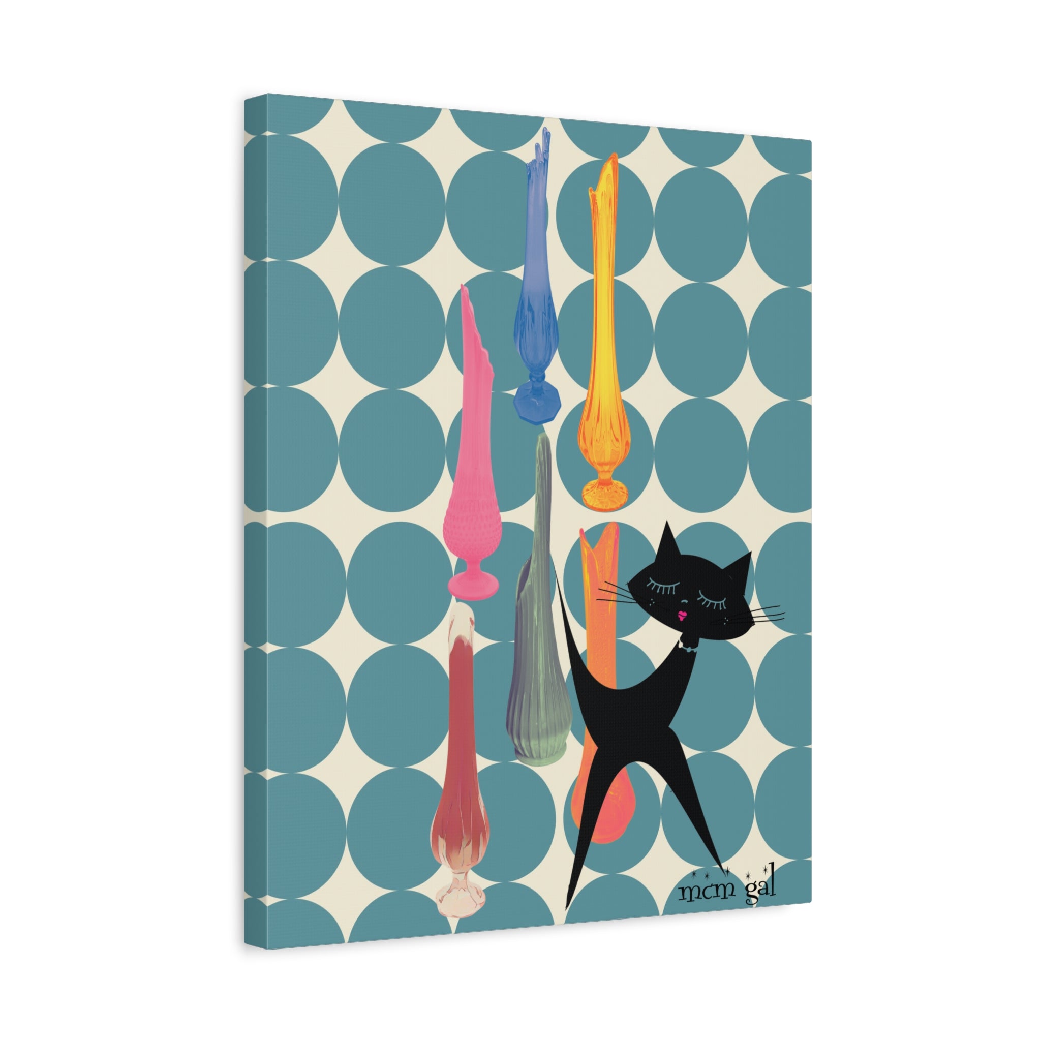 Mid Century Modern Wall Art, MCM Swung Glass Whimsical Cat Artwork Canvas - Mid Century Modern Gal