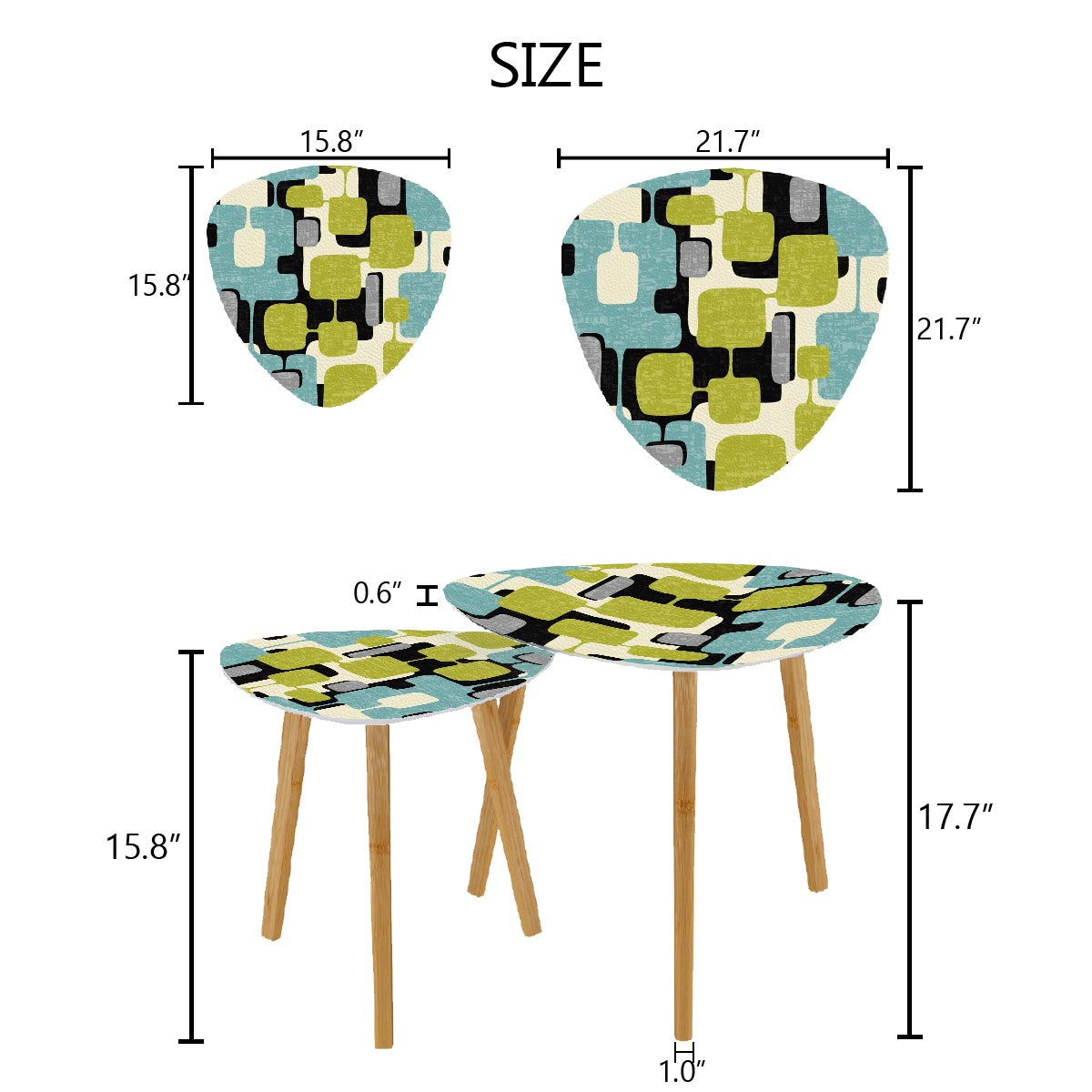 Mid Century Modern Geometric Designed Mod Nesting Tables With Bamboo Legs - Mid Century Modern Gal