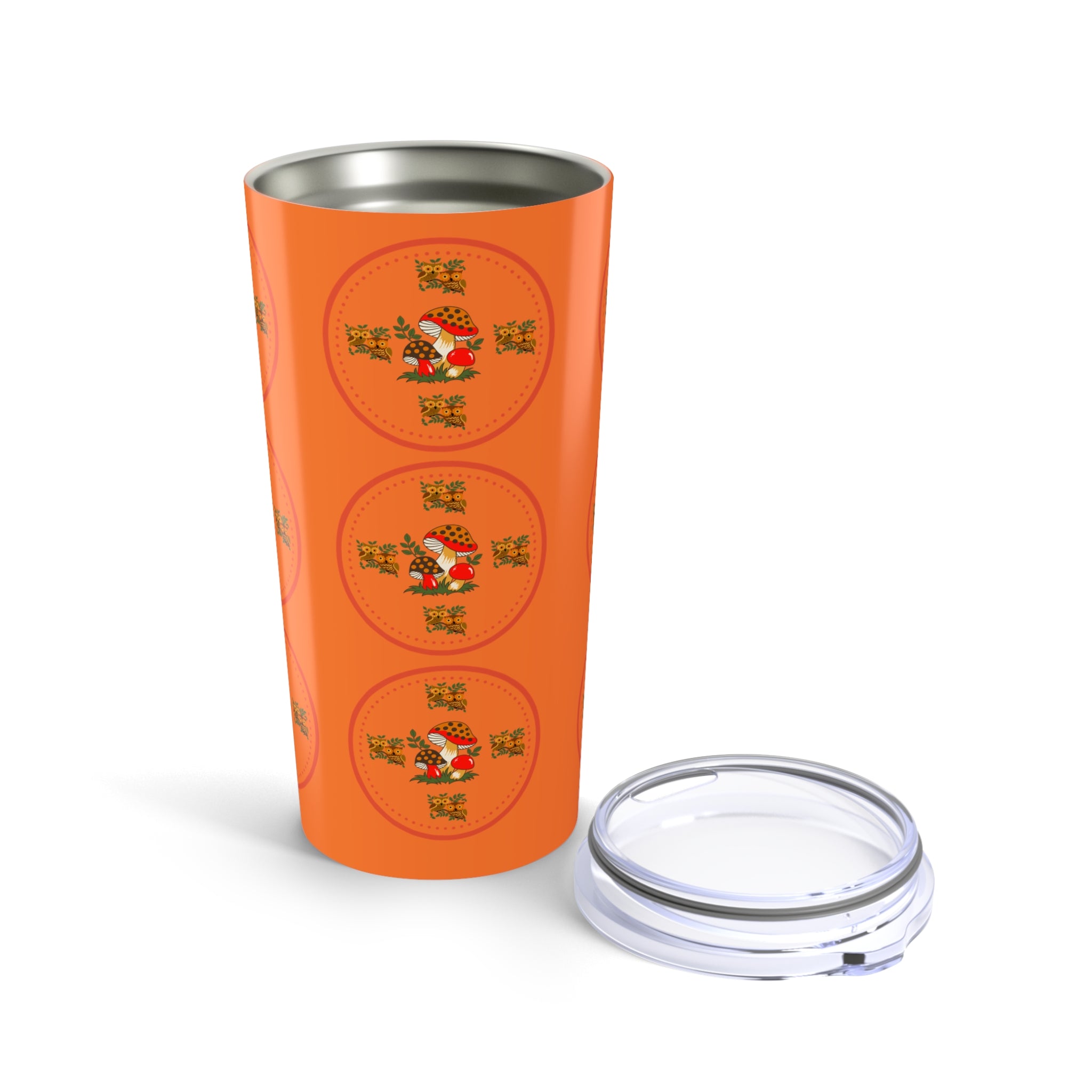 Sears Merry Mushroom Groovy 70s Owl, Mushroon Whimsical Tumbler, Orange Insulated Drinkware, Perfect For Birthday Gifts - Mid Century Modern Gal