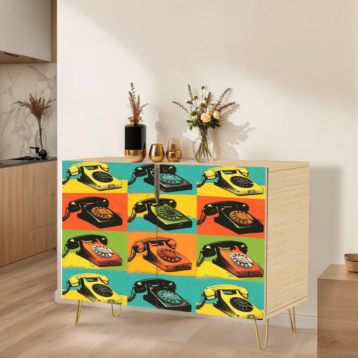 Mid Century Modern Kitschy Retro Telephone Art MCM Wooden Storage Cabinet - Mid Century Modern Gal