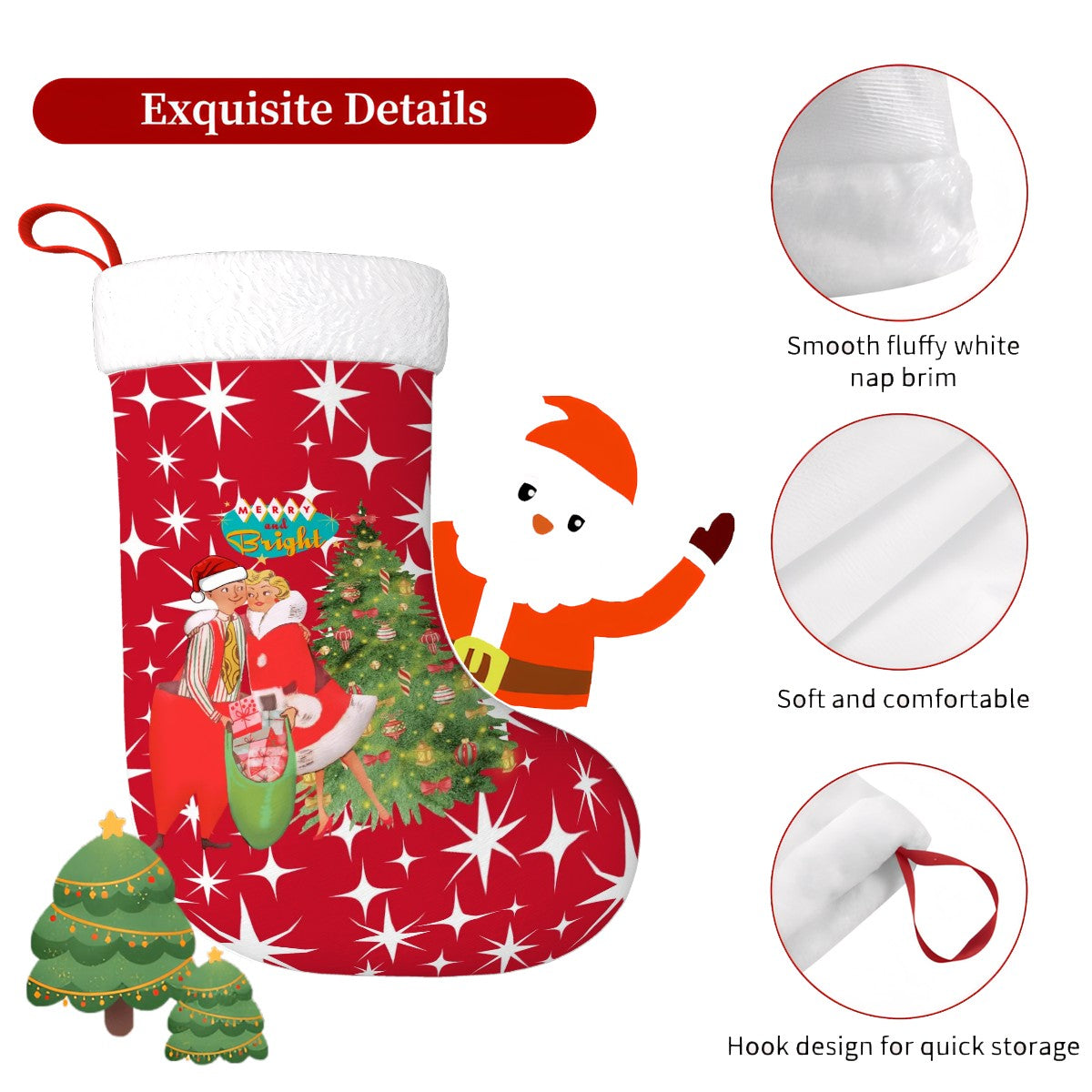 Mid Century Modern Red Starburst, Kitschy Mod Couple Plush Christmas Stocking - Mid Century Modern Gal