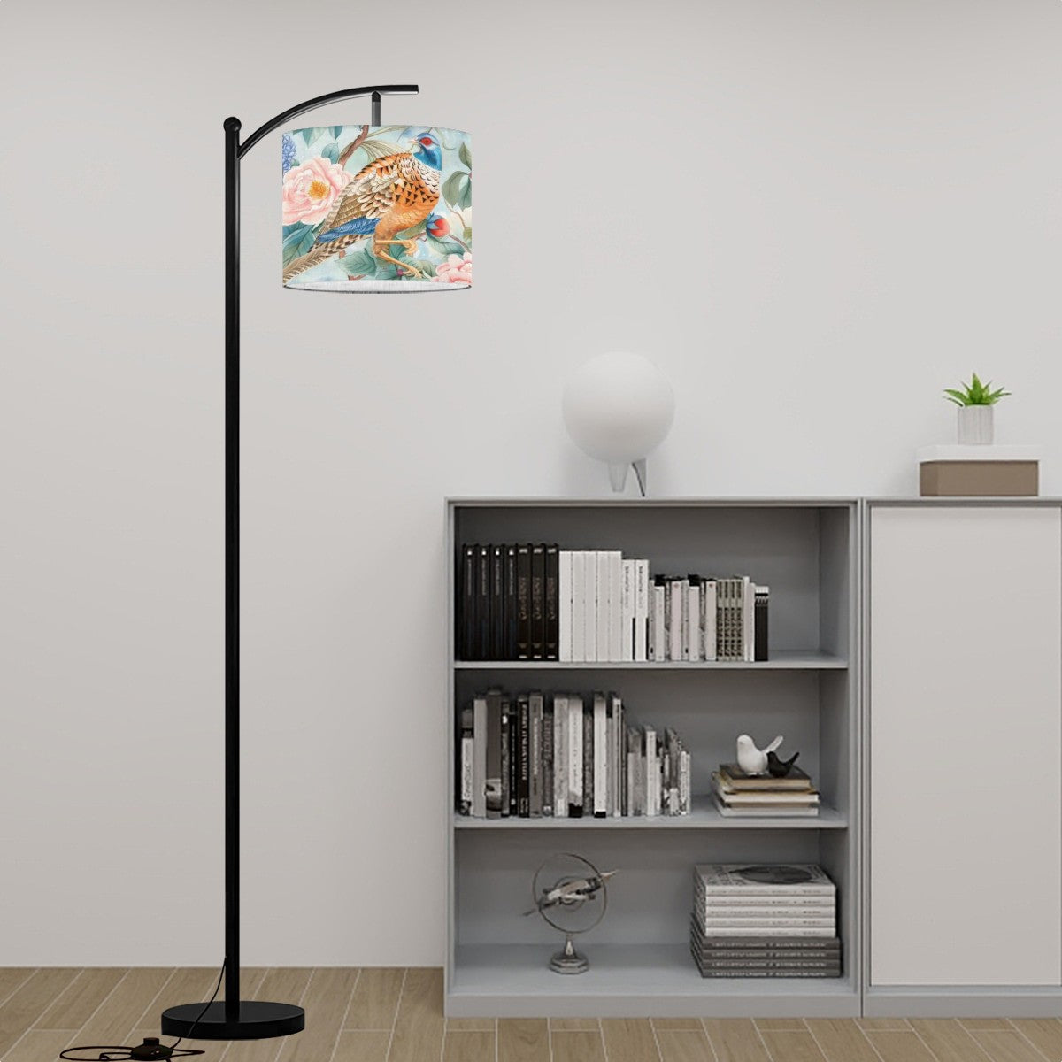 Chinoiserie Elegant Floral Pheasant Bird, Modern Floor Lamp With Remote - Mid Century Modern Gal