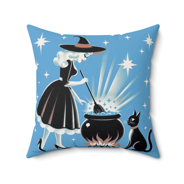 Witch's Brew Mid Century Modern Halloween Gothic Blue Pillow Cover and Insert