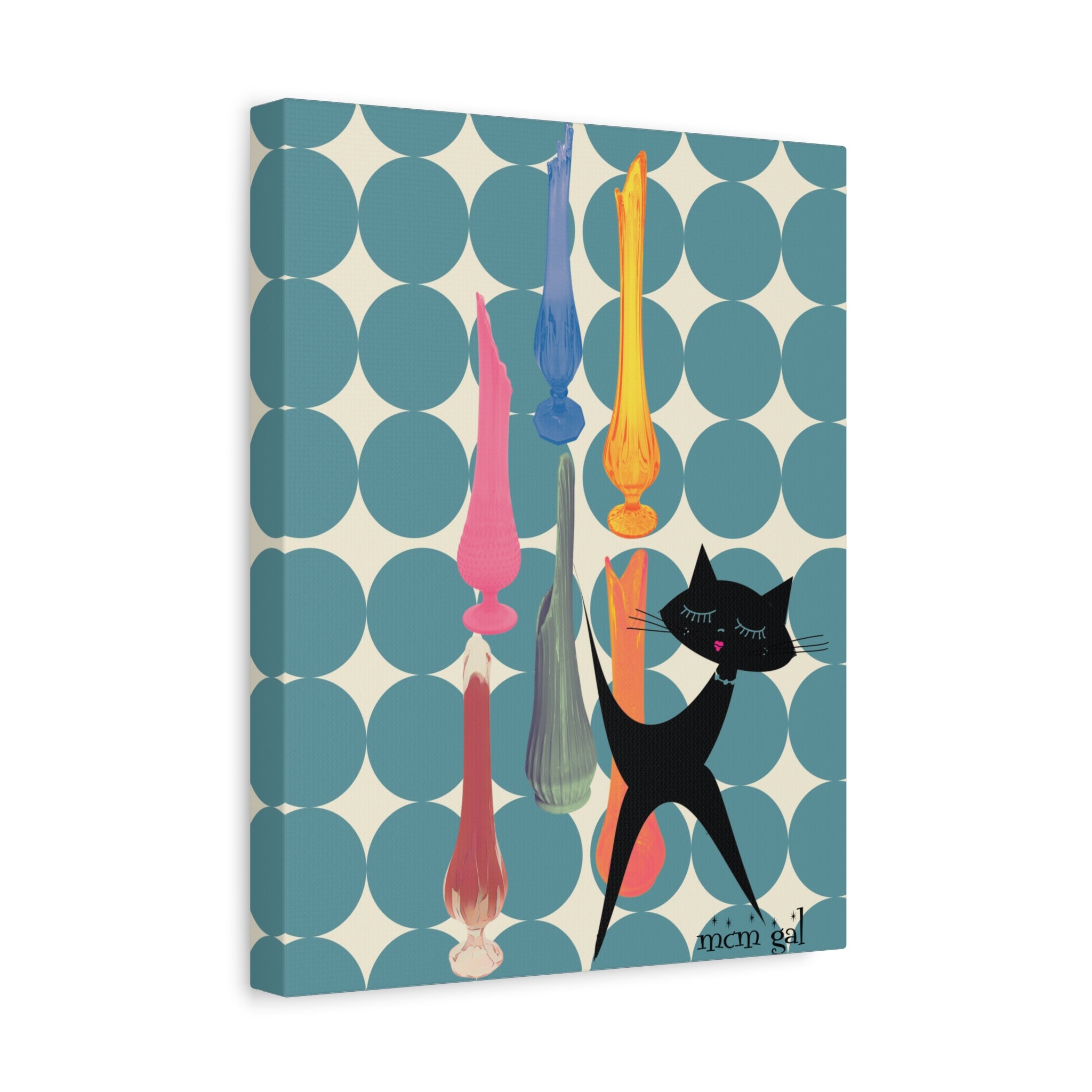 Mid Century Modern Wall Art, MCM Swung Glass Whimsical Cat Artwork Canvas - Mid Century Modern Gal