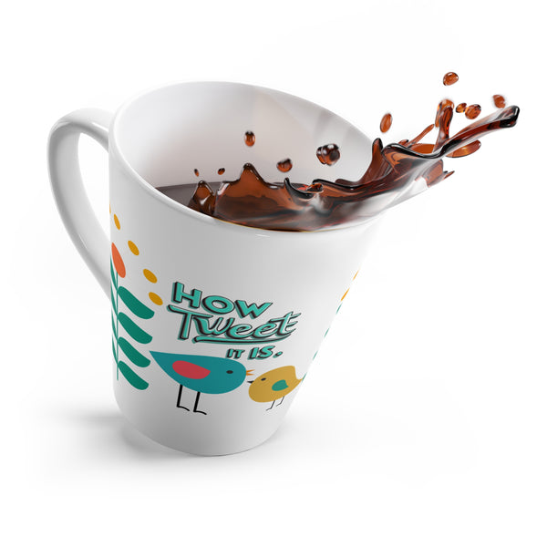 Retro Scandinavian Birds And Floral How Tweet It Is Cheerful Latte Mug