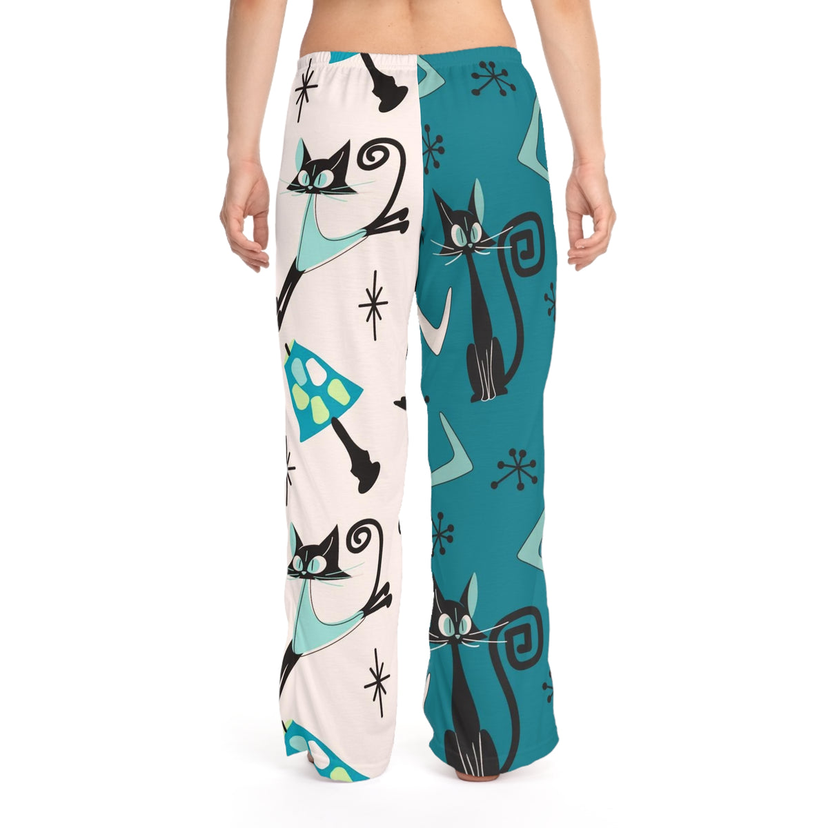 Crazy Cat Mom, Quirky Kitschy Atomic Cats, Funky Fun Mid Century Modern Style Women's Pajama Pants - Mid Century Modern Gal