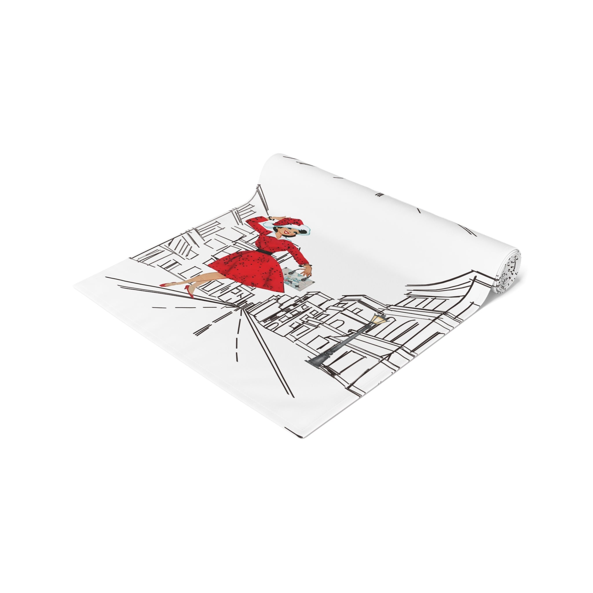 Mid Century Modern Christmas New York City Scape, Mod Gal Vibrant Urban Chic Table Runner - Mid Century Modern Gal