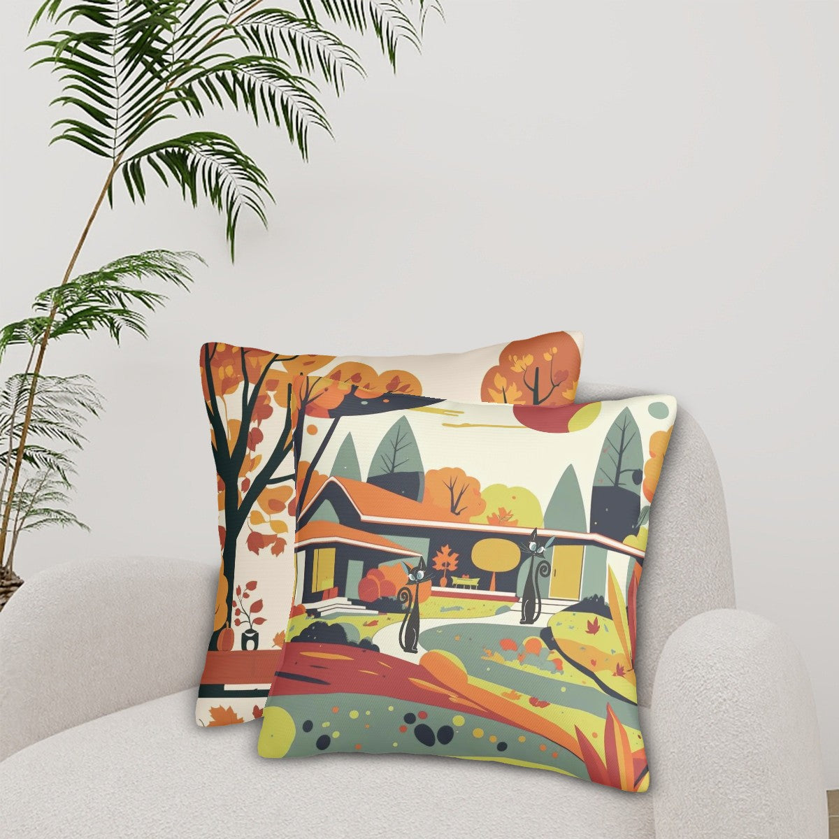 Mid Century Modern Fall Scandinavian Atomic Cat Kitschy Designed Seasonal Pillow Covers - Mid Century Modern Gal