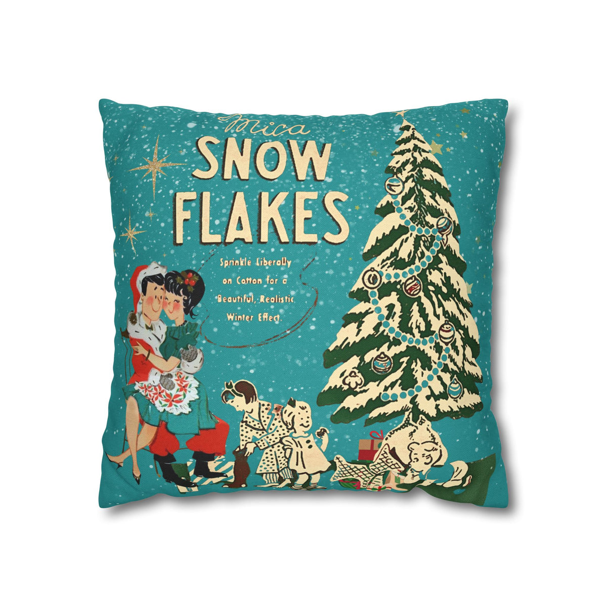 50s Mica Snow Christmas Pillow, Kitschy Mod Couple, Festive Fun Pillow Cover - Mid Century Modern Gal