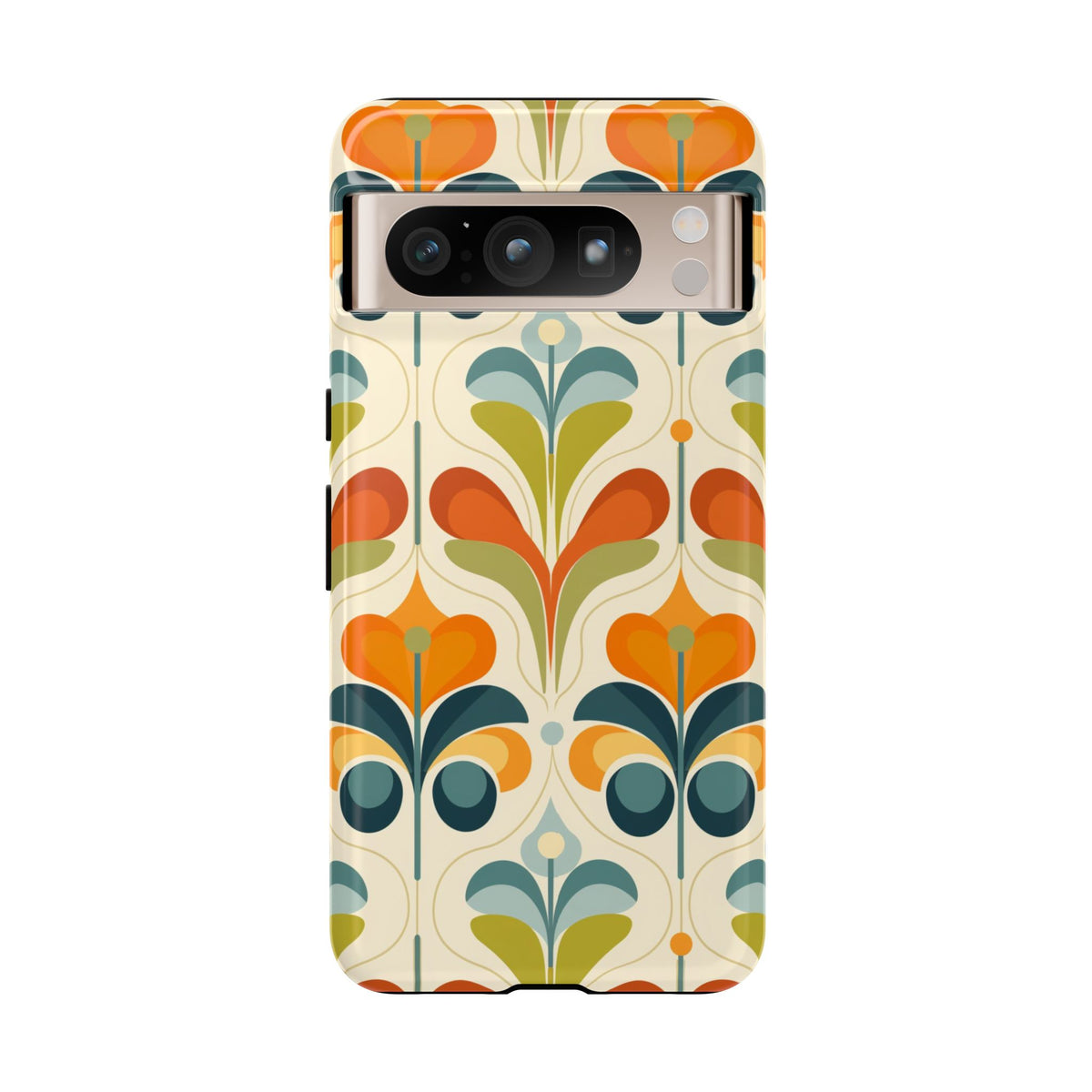 Mid Century Modern Scandinavian Floral, Orange Blue Green Tough Phone Case