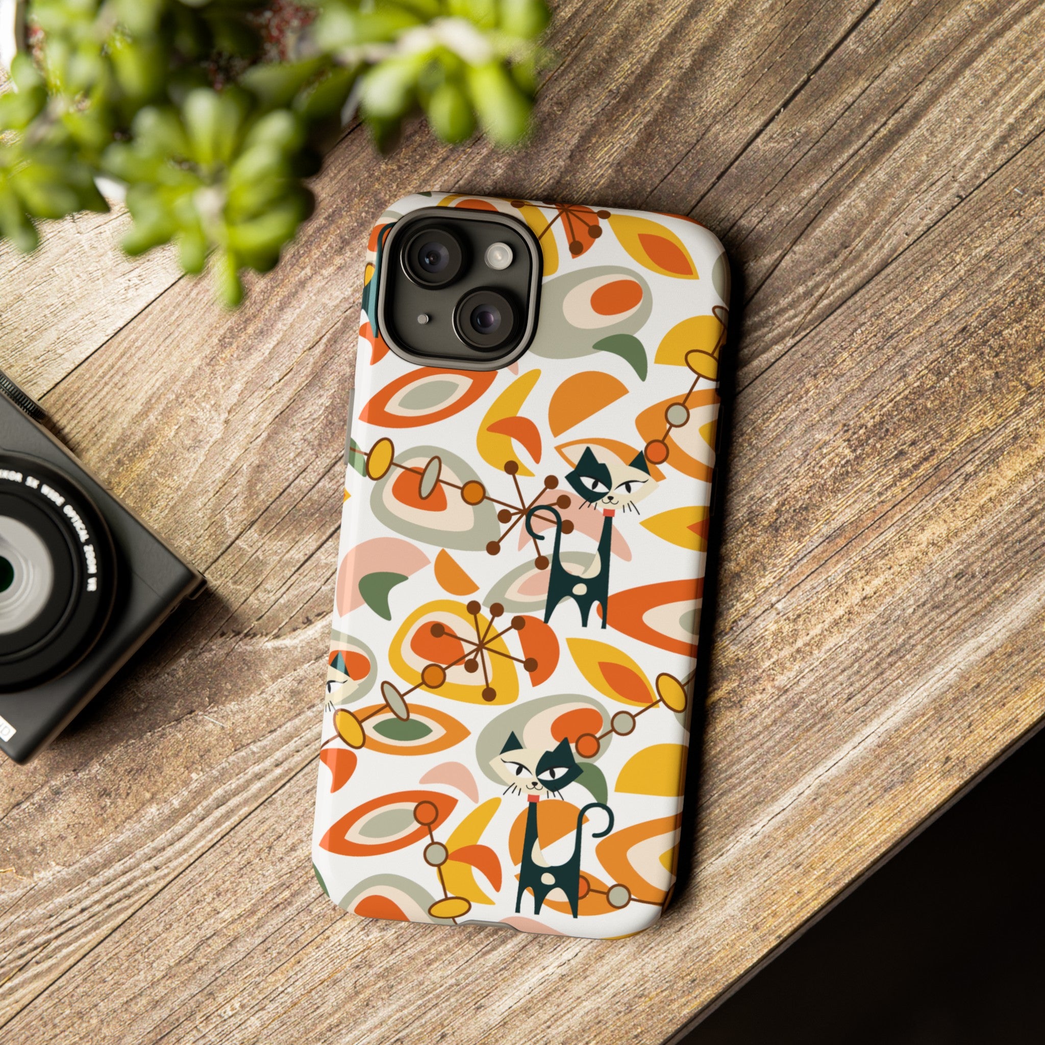 Atomic Cat Mid Mod Orange, Yellow, Groovy Cat Smart Phone Tough Cases - Mid Century Modern Gal