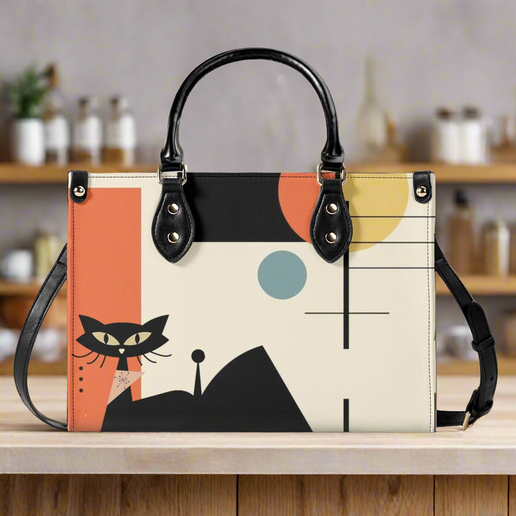 Atomic Cat Mid Mod Bauhaus Designed Trendy Luxury Handbag, Shoulder Bag - Mid Century Modern Gal