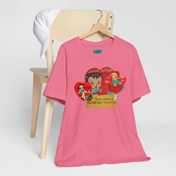 Vintage Valentine Cards Retro Tee, Purr-fect Valentine Tee