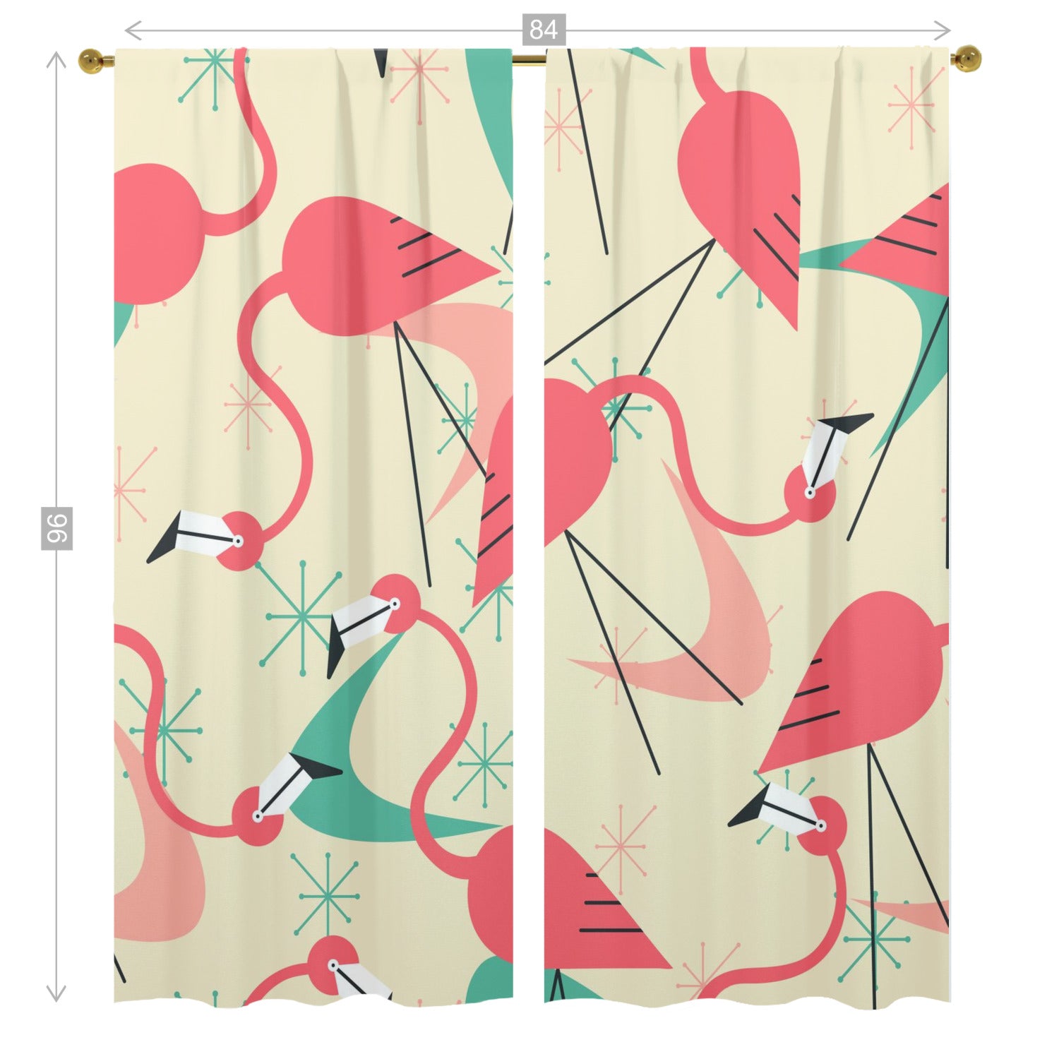 Mid Century Modern Flamingo Kitschy Fun Quirky Retro Window Curtains (two panels) - Mid Century Modern Gal