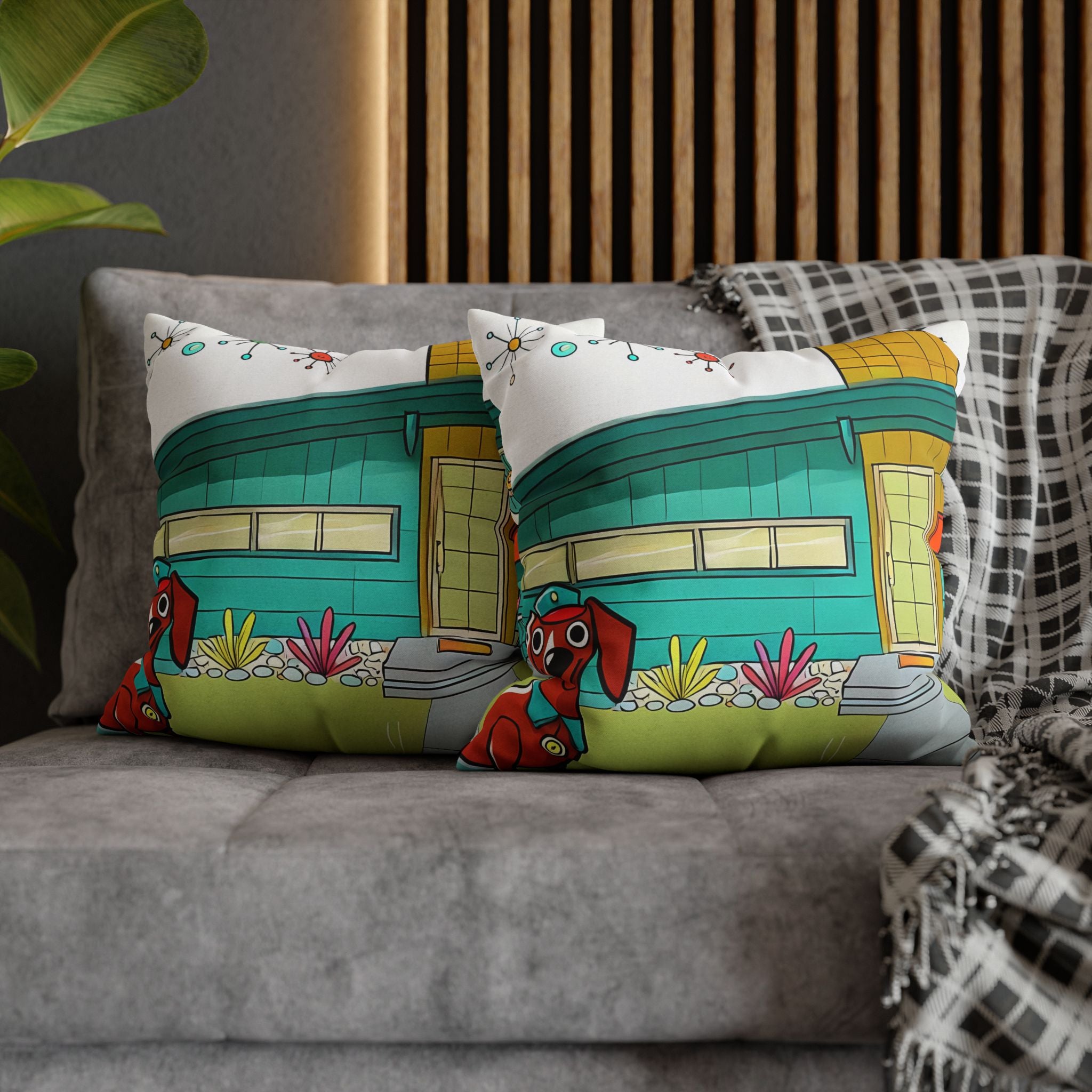Chief Of Doxie Dwelling, Kitschy Mid Century Modern Pillow COVER Only - Mid Century Modern Gal
