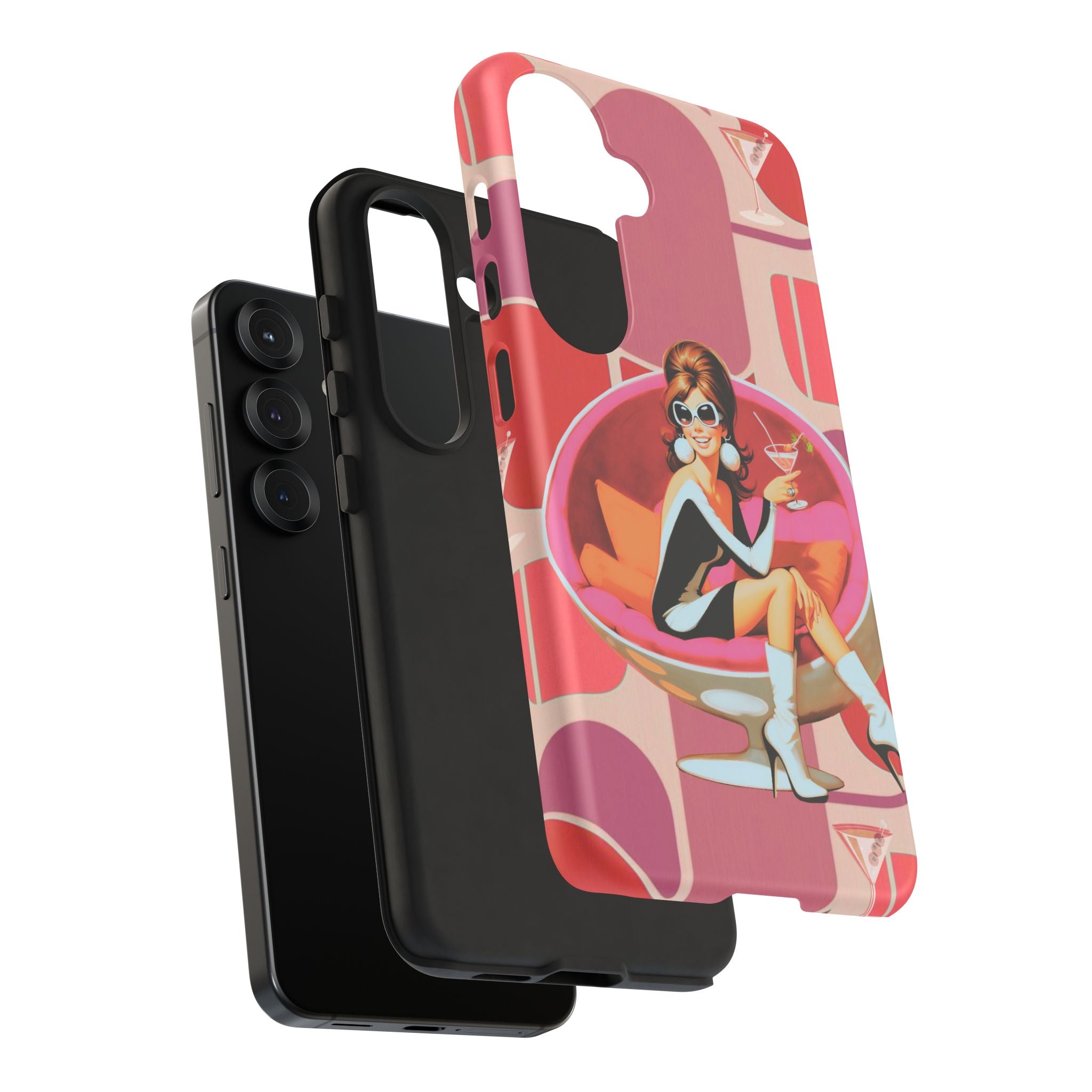 Mid Mod 60s Mod Gal, Kick Back Enjoy, Retro Chic Phone Case with Cocktail Design