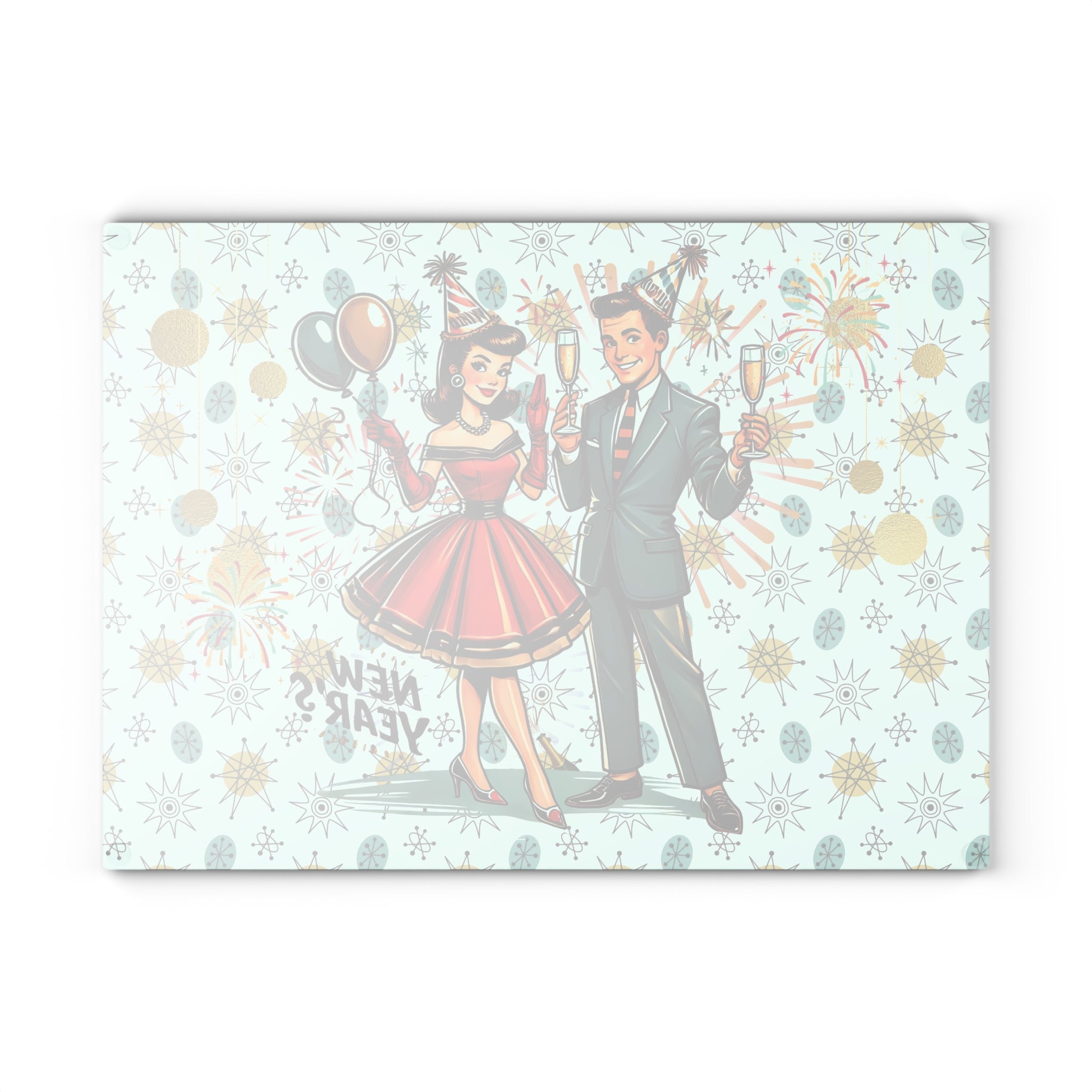 Mid Century Modern Franciscan Diamond Kitschy Couple New Year Party Cheese Board, Glass Cutting Board - Mid Century Modern Gal