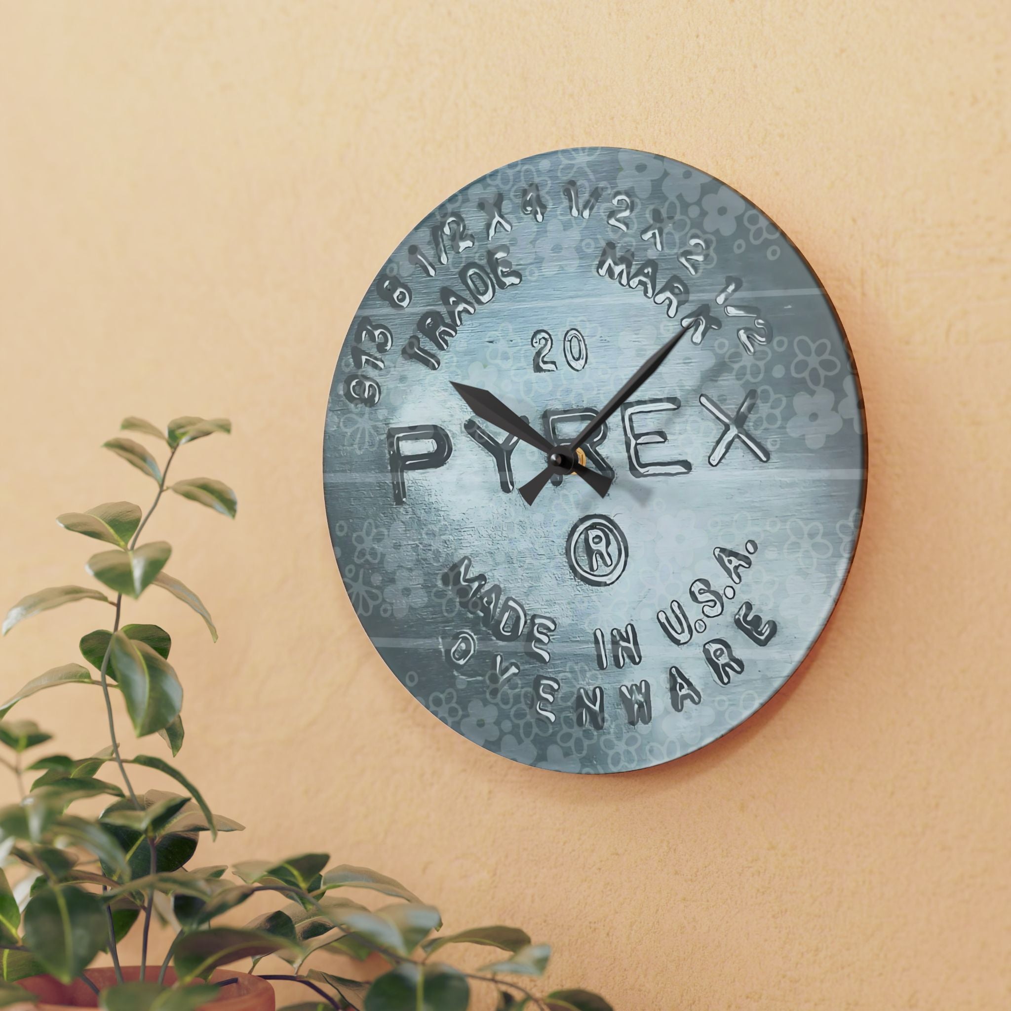 Vintage Pyrex Acrylic Wall Clock - Retro Home Decor for Kitchen - Mid Century Modern Gal
