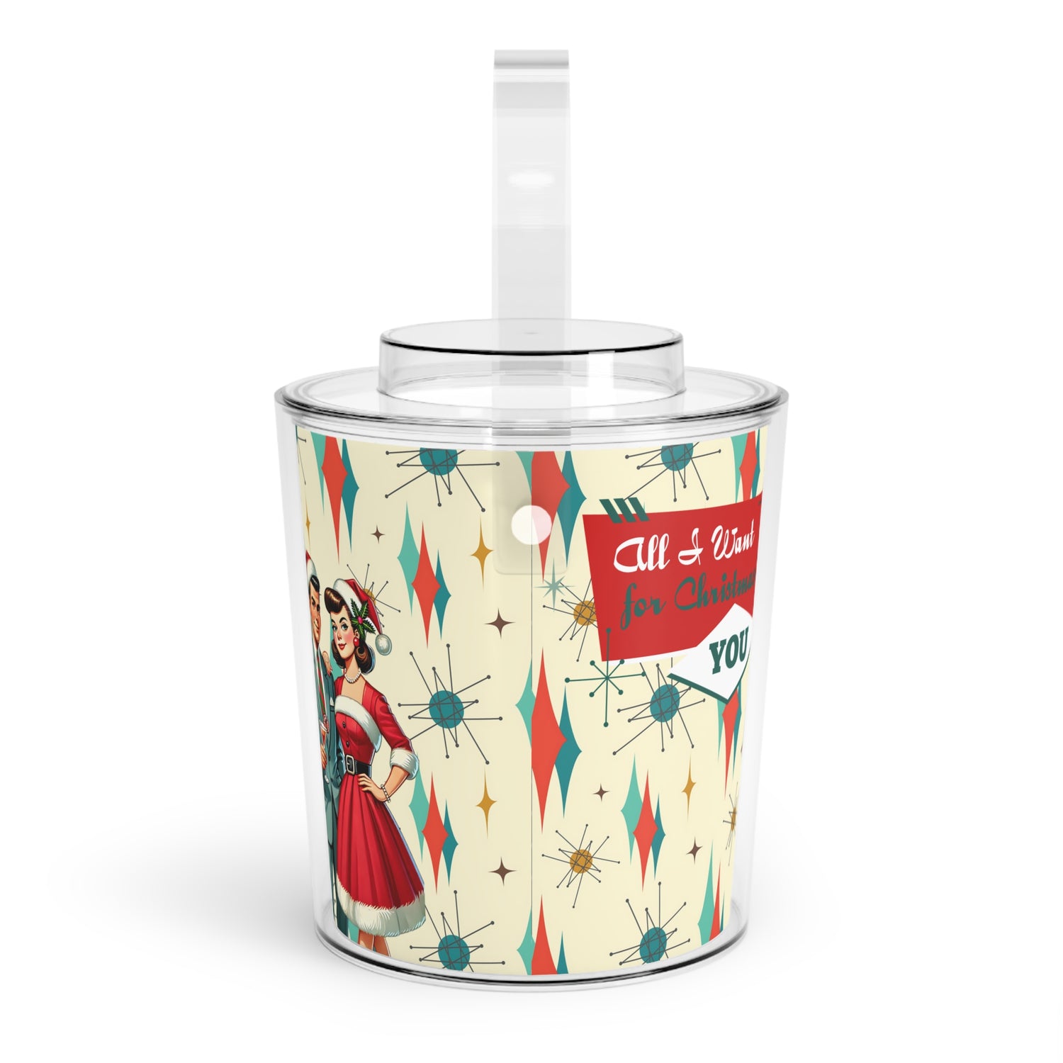 Atomic 50s Franciscan Starbust Christmas Kitsch Ice Bucket With Tong - Mid Century Modern Gal