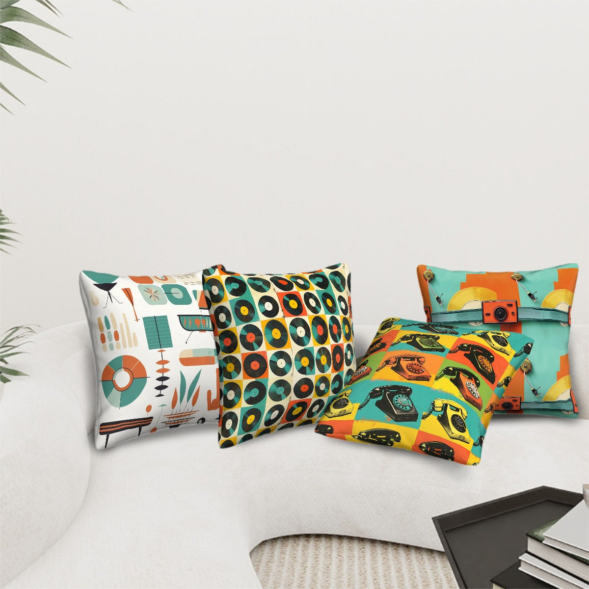 Mid Century Modern Groovy Mod Pillow Covers, Orange Teal Motifs - Mid Century Modern Gal