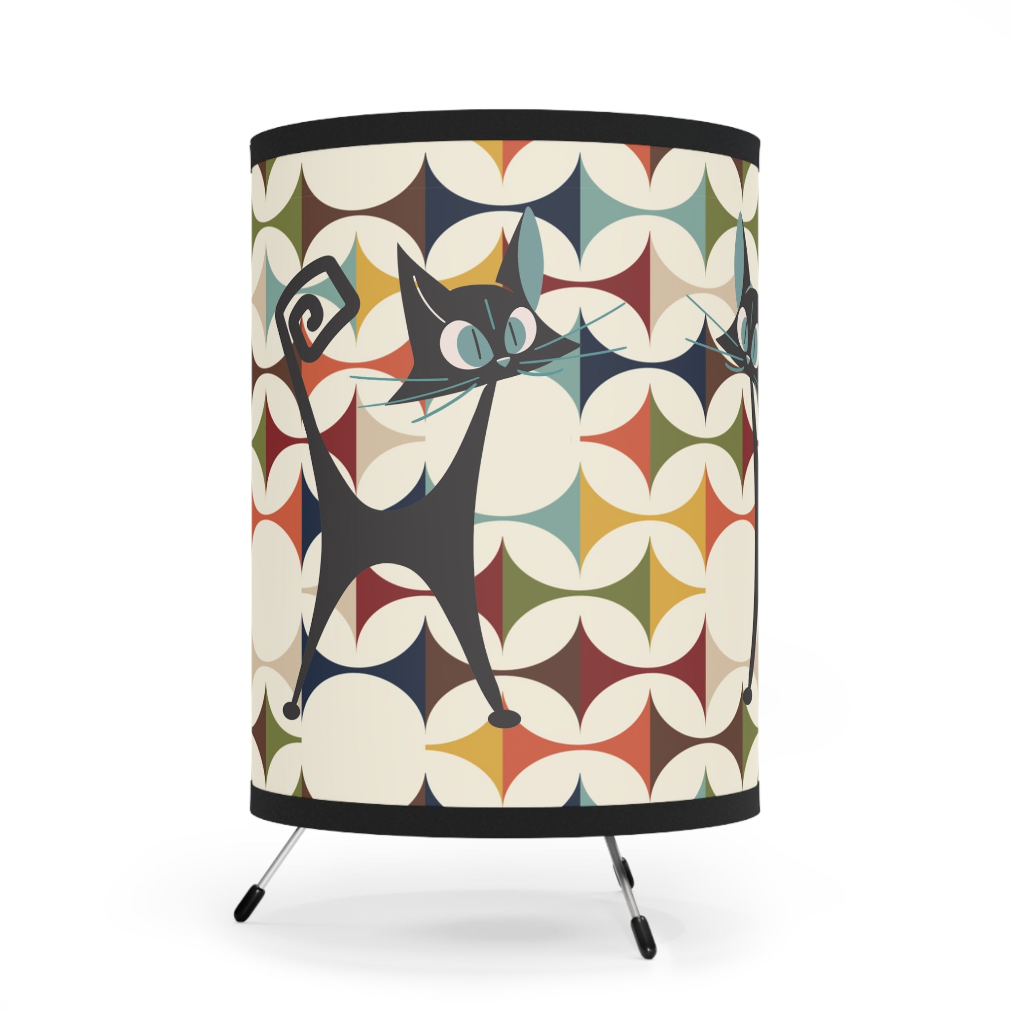 Mid Century Modern Atomic Cat Tripod Lamp Modern Danish Scandinavian Pattern Kitschy Side Table Lamp - Mid Century Modern Gal